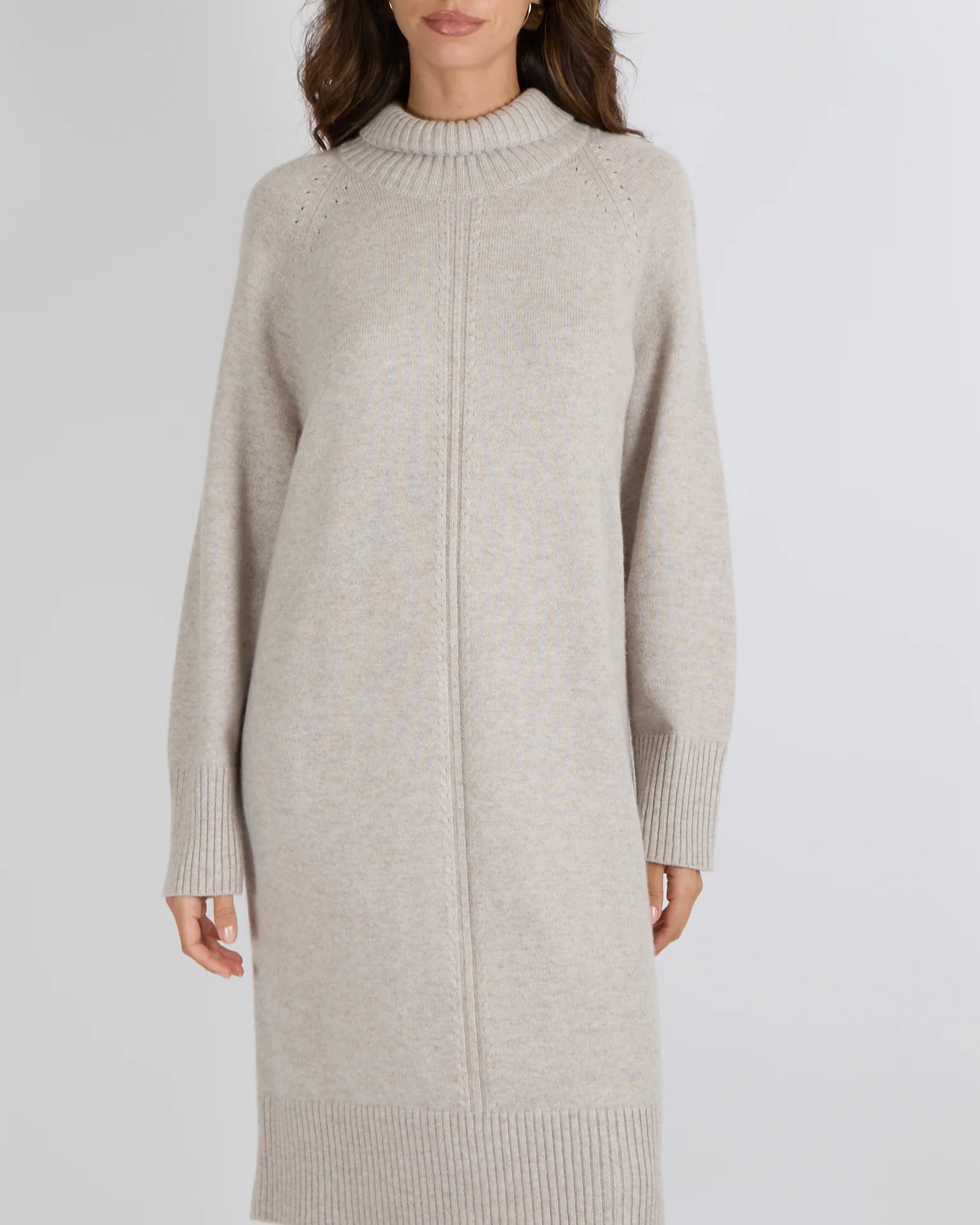 Max Mara Studio Beige Knit High-Neck Long-Sleeved Midi Jumper Dress Size IT 44 (UK 12) RRP £1,040 - Image 2