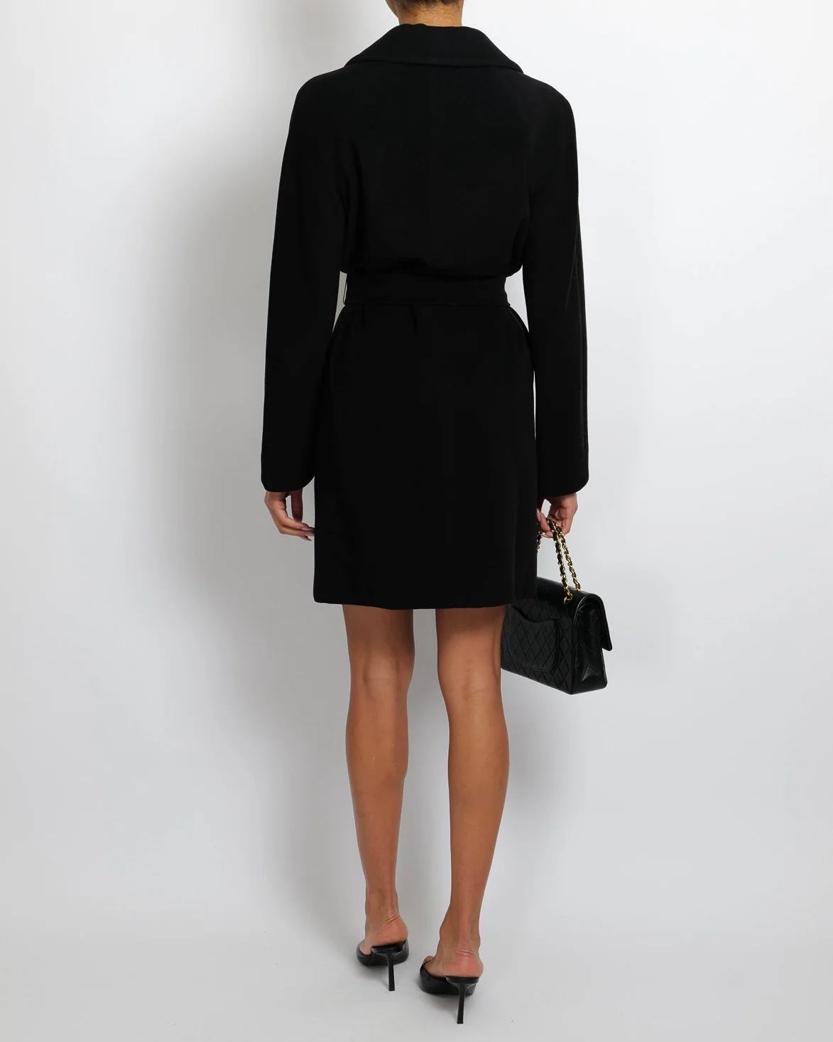 Max Mara Studio Black Wool Coat with Belt Detailing Size IT 44 (UK 12) - Image 3