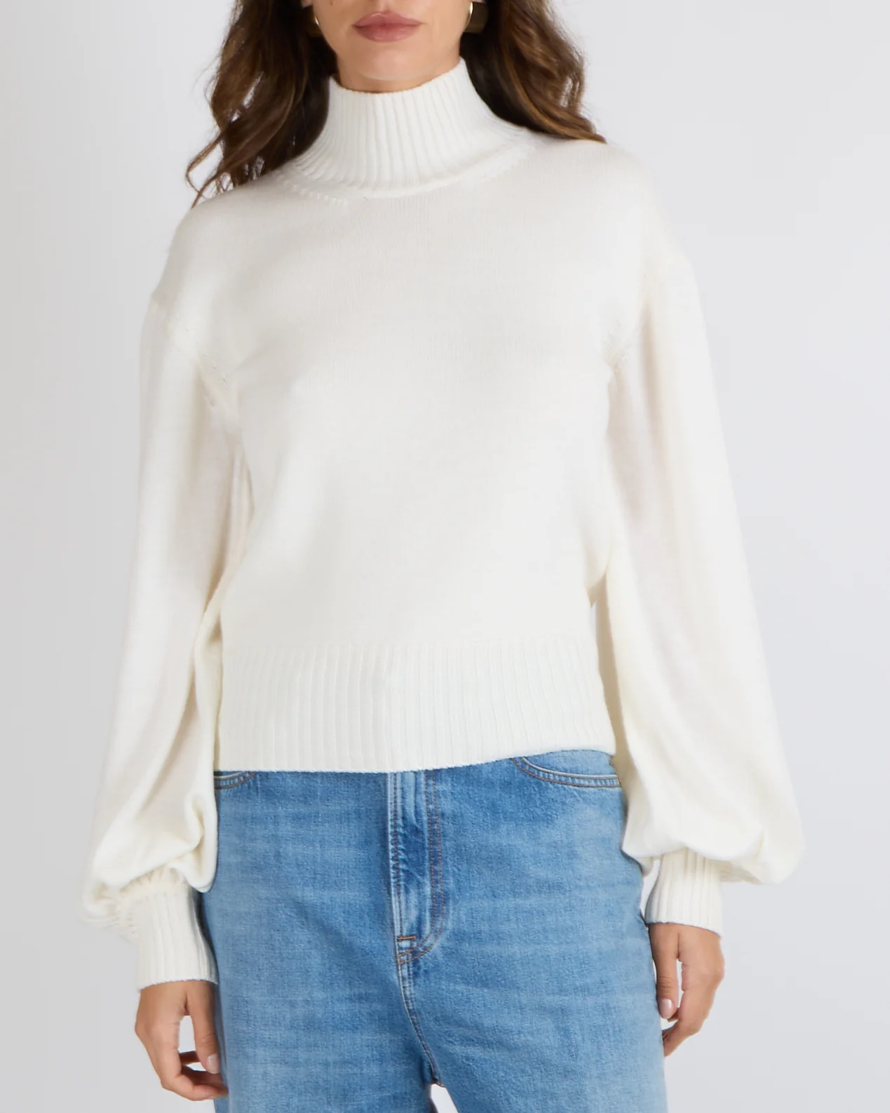 Max Mara White High-Neck Jumper with Ribbed Cuffs Size IT 42 (UK 10) RRP £495