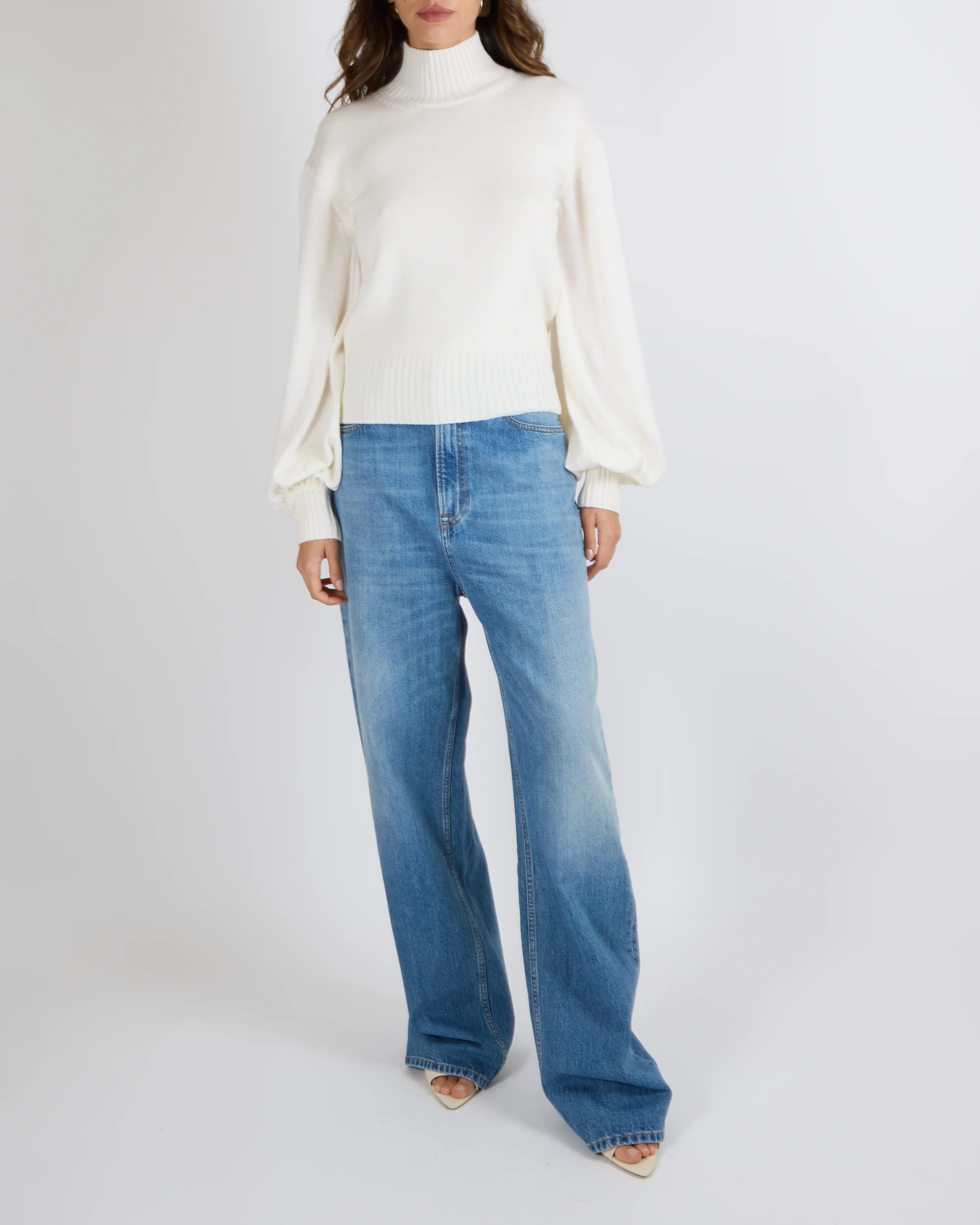 Max Mara White High-Neck Jumper with Ribbed Cuffs Size IT 42 (UK 10) RRP £495 - Image 2