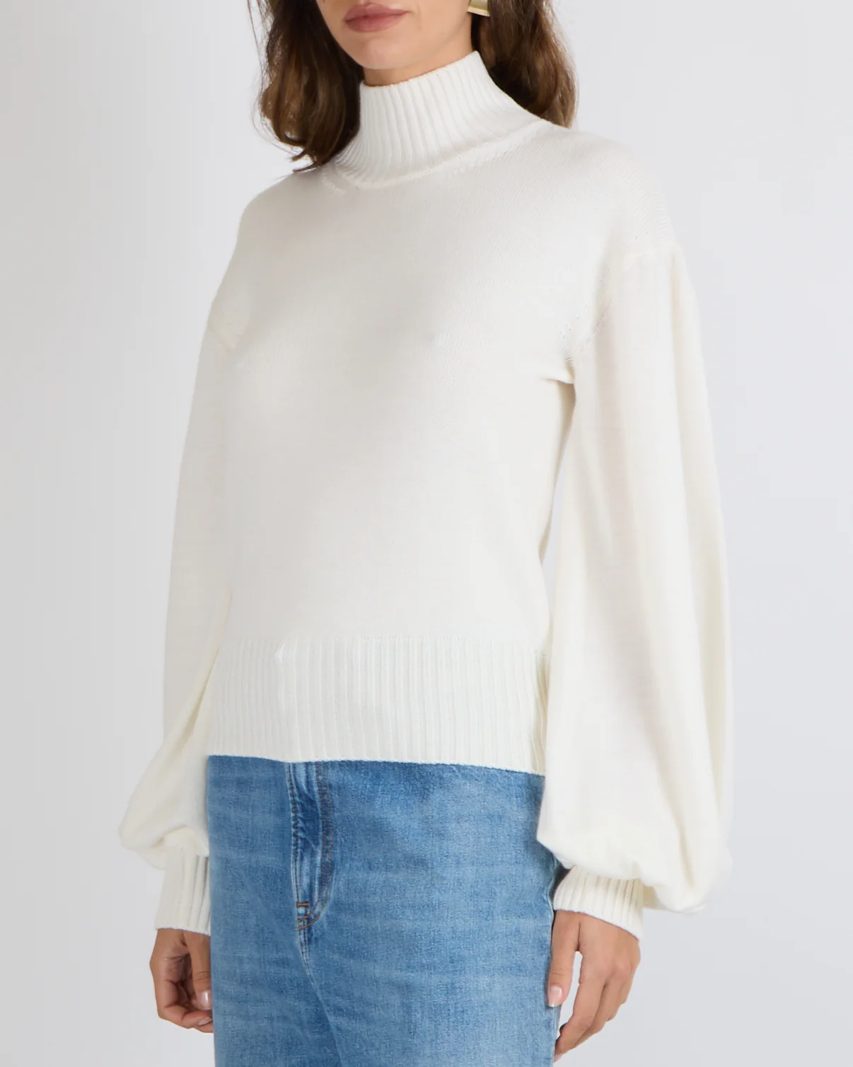 Max Mara White High-Neck Jumper with Ribbed Cuffs Size IT 42 (UK 10) RRP £495 - Image 4