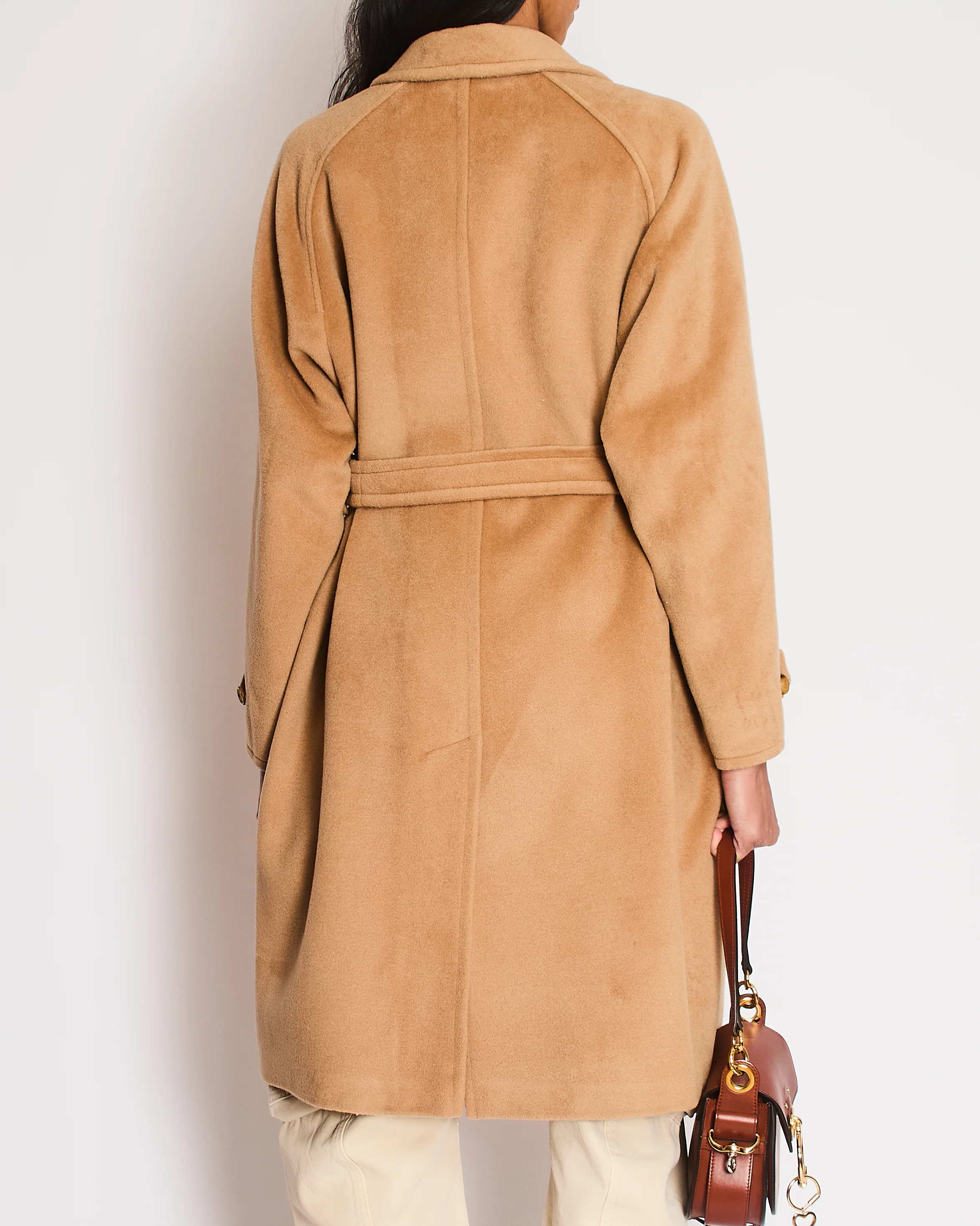 Max Mara Wool Camel Double-Breasted Belted Coat with Brown Buttons Size IT 42 (UK 10) - Image 4