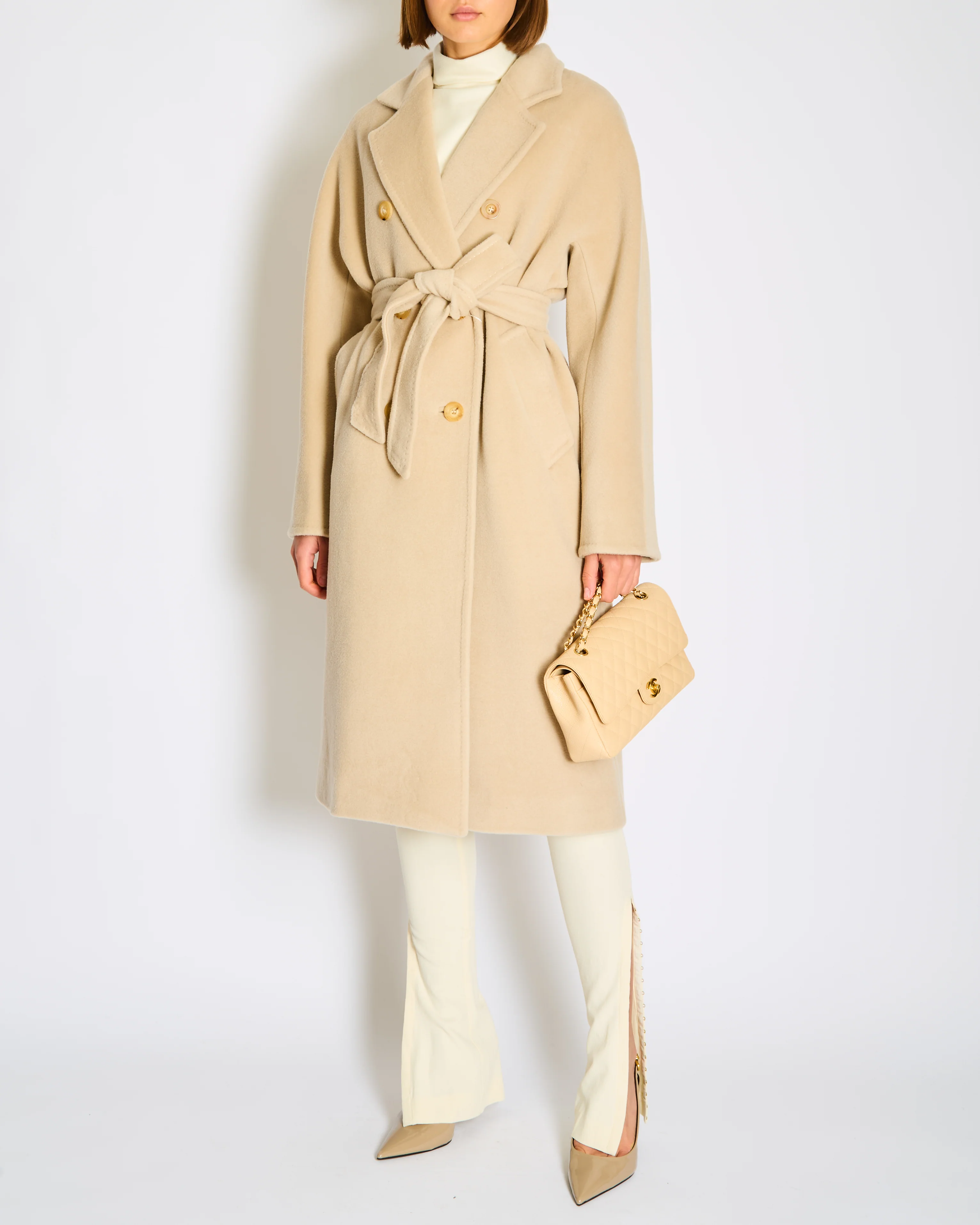 Max Mara 101801/Madame Cream Wool-Cashmere Blend Double-Breasted Coat Size IT 38 (UK 6)