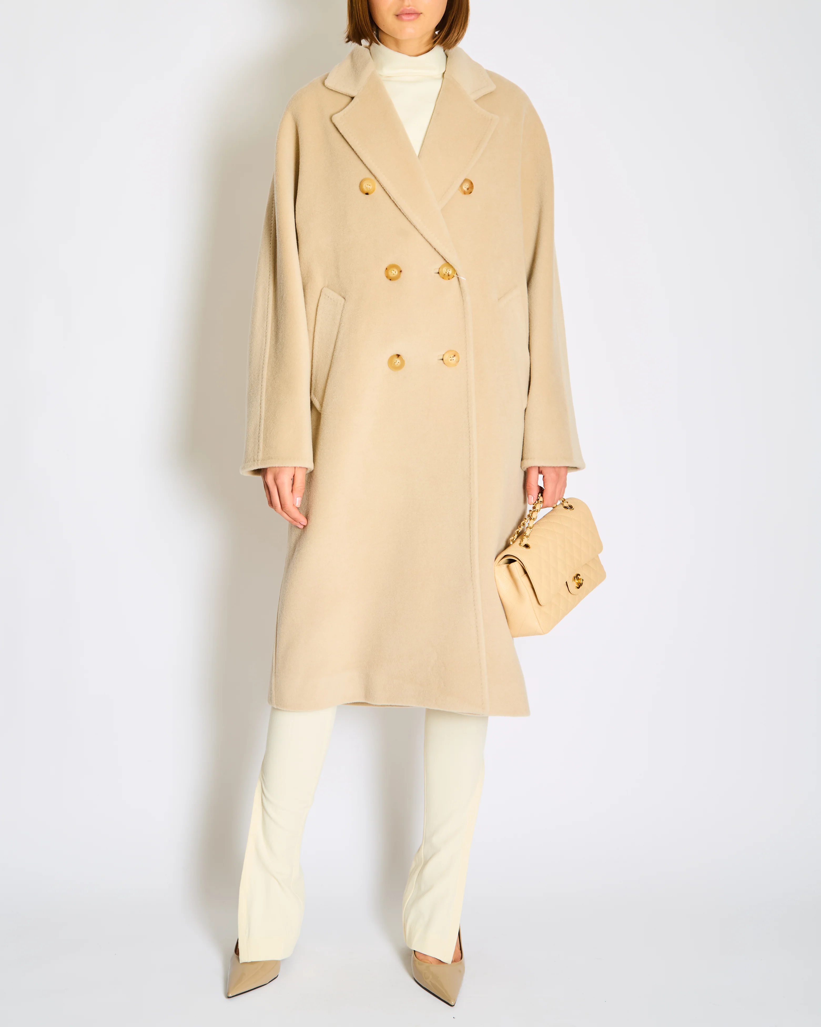 Max Mara 101801/Madame Cream Wool-Cashmere Blend Double-Breasted Coat Size IT 38 (UK 6) - Image 3