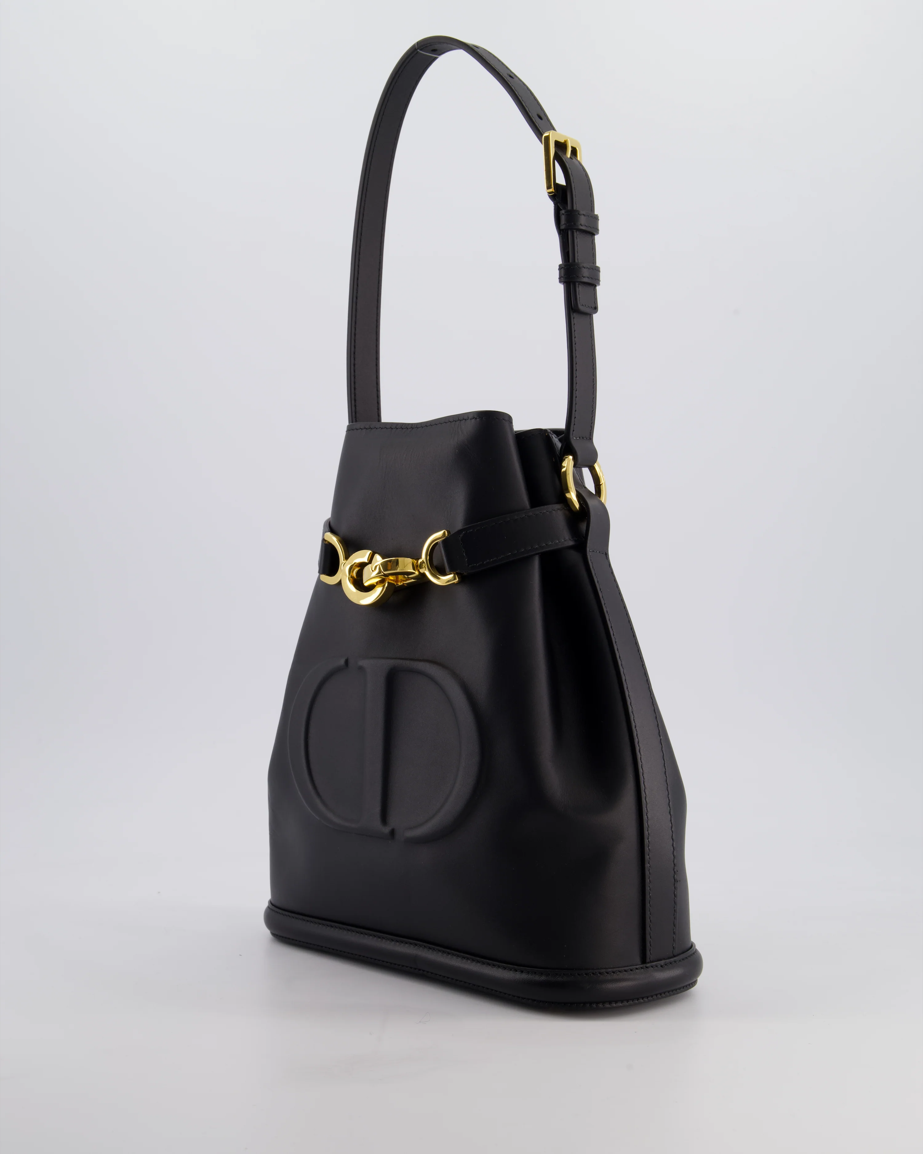 Christian Dior Medium C'est Dior Bucket Bag In Black CD-Embossed Calfskin Leather with Gold Hardware - Image 11