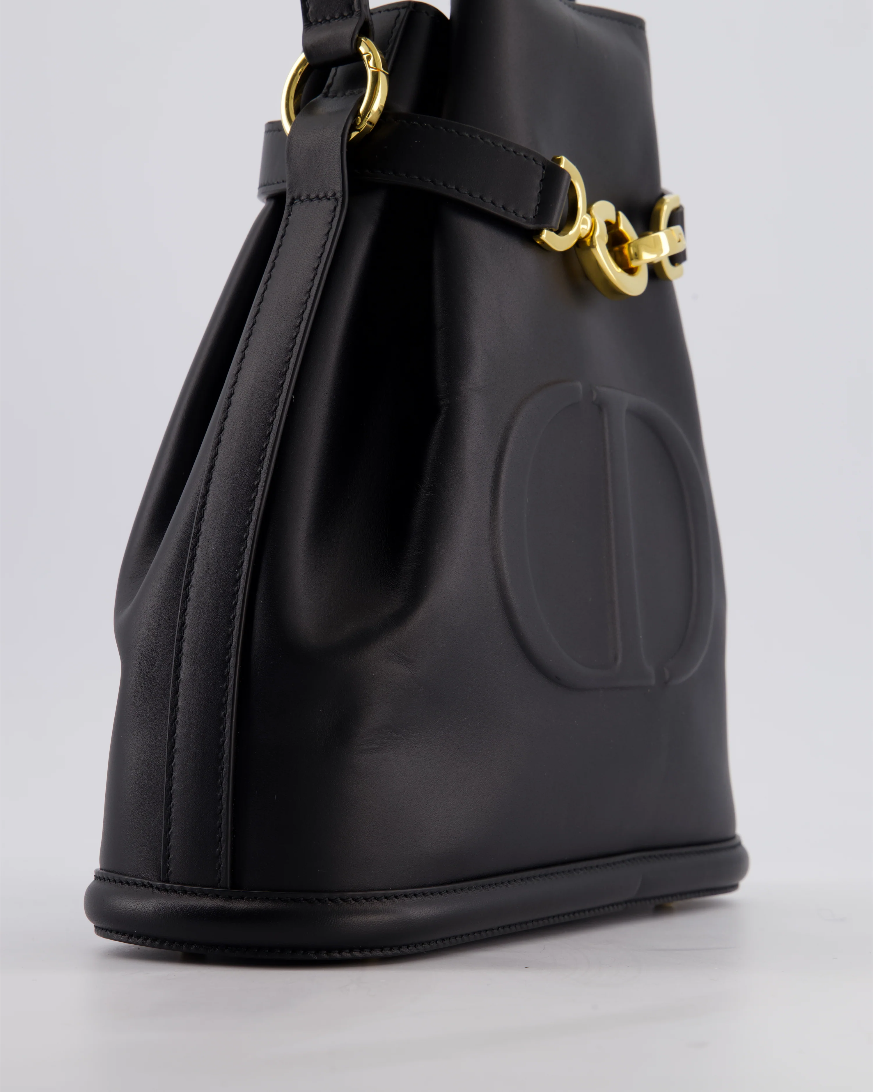 Christian Dior Medium C'est Dior Bucket Bag In Black CD-Embossed Calfskin Leather with Gold Hardware - Image 12