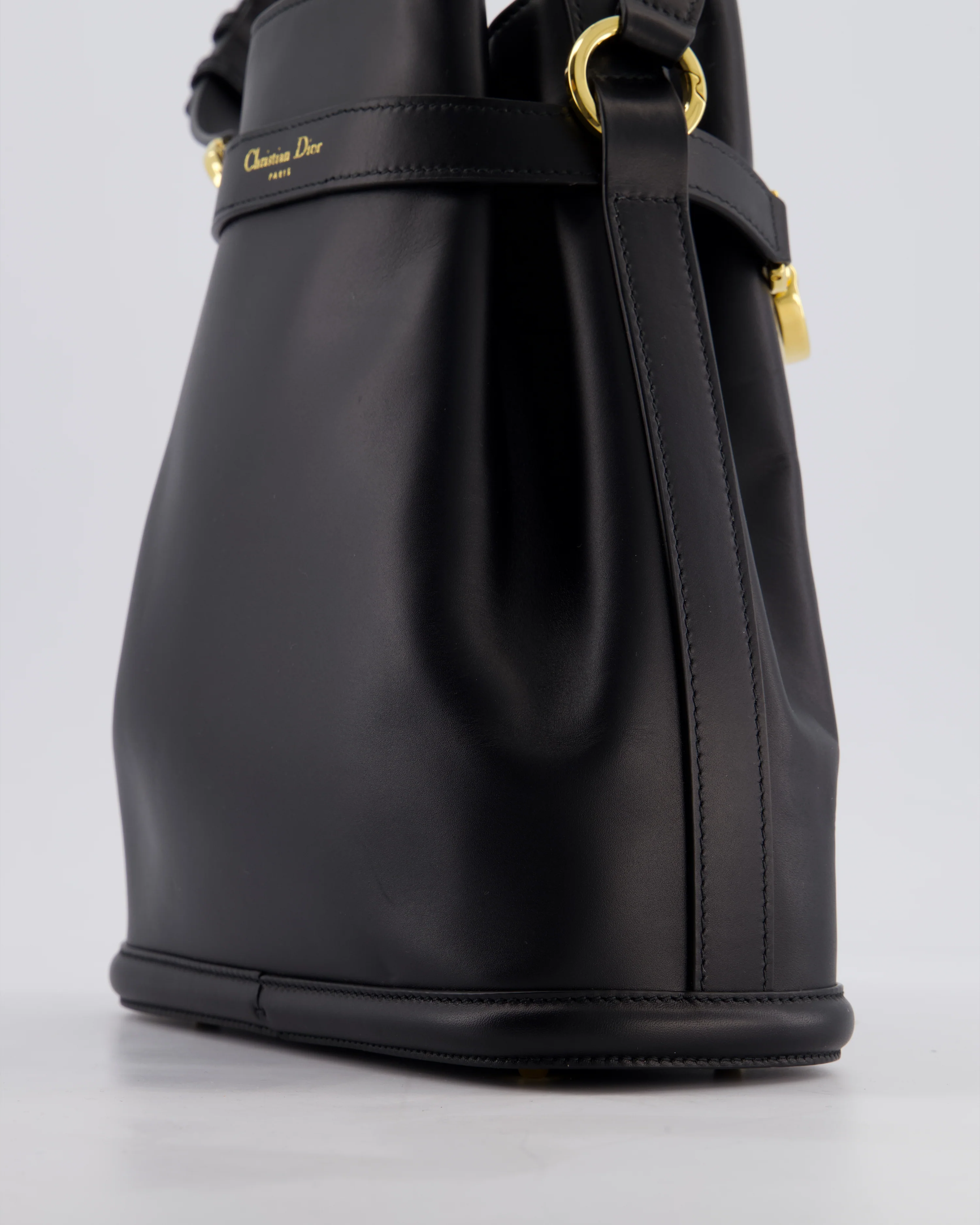 Christian Dior Medium C'est Dior Bucket Bag In Black CD-Embossed Calfskin Leather with Gold Hardware - Image 14