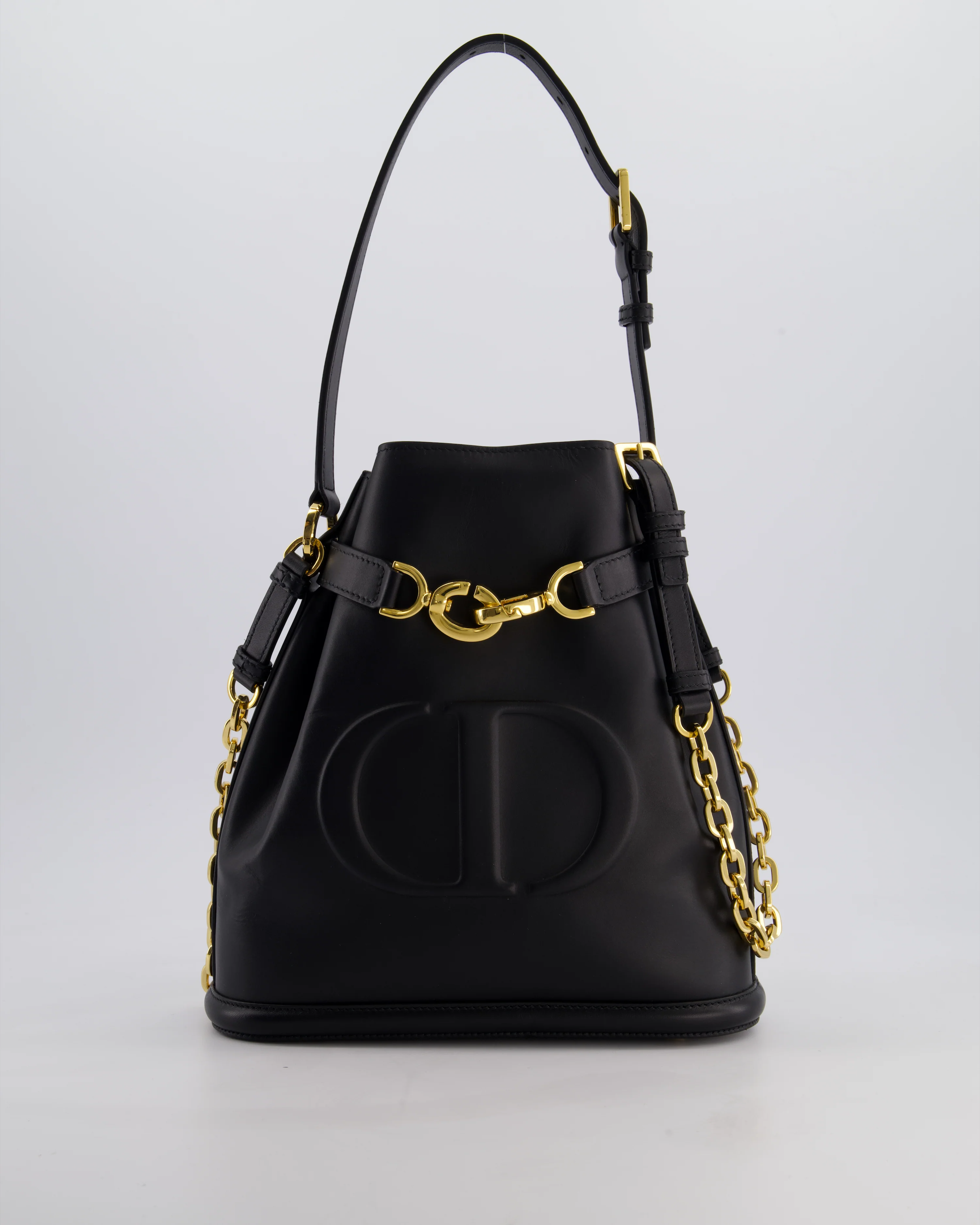 Christian Dior Medium C'est Dior Bucket Bag In Black CD-Embossed Calfskin Leather with Gold Hardware - Image 3