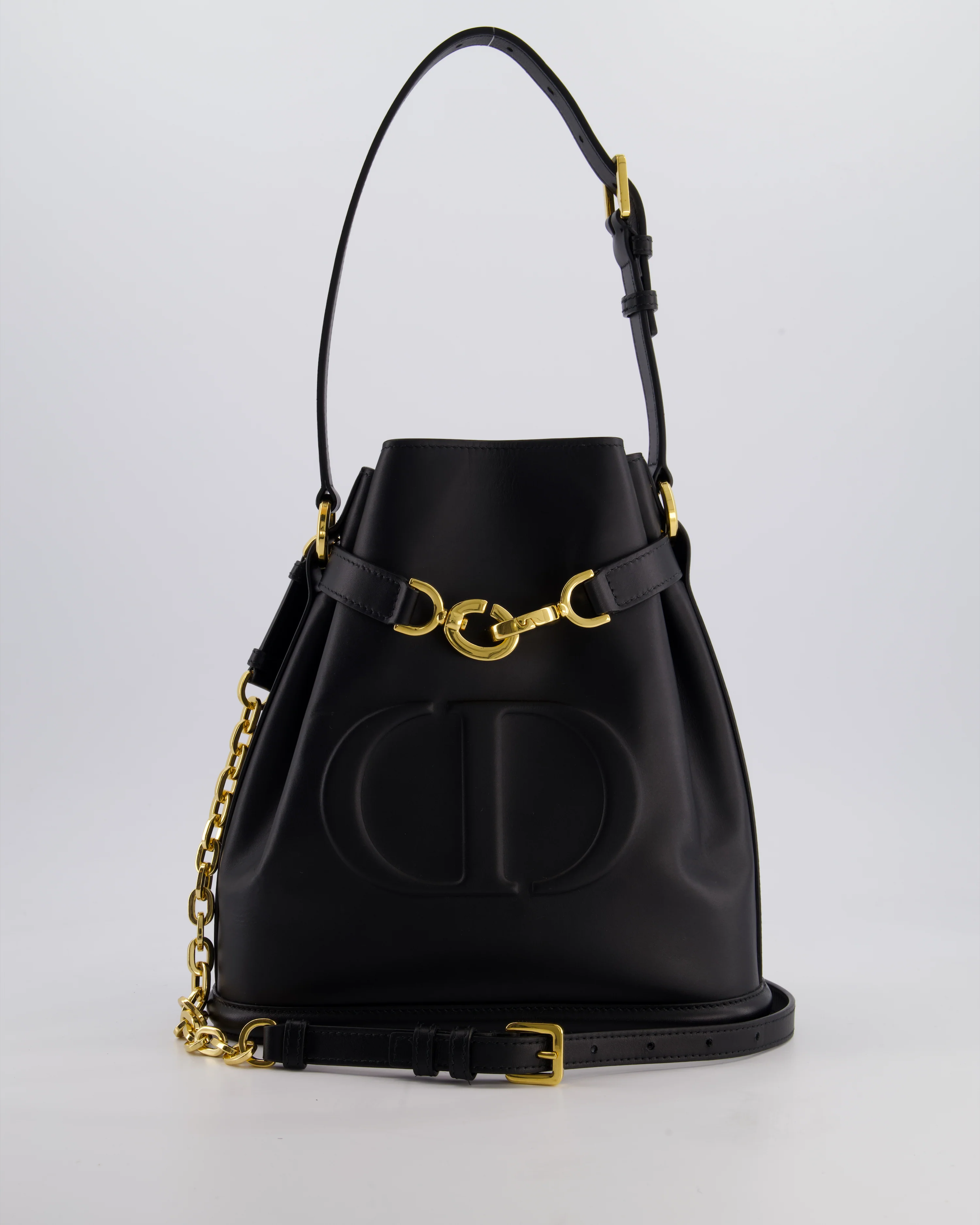 Christian Dior Medium C'est Dior Bucket Bag In Black CD-Embossed Calfskin Leather with Gold Hardware - Image 5