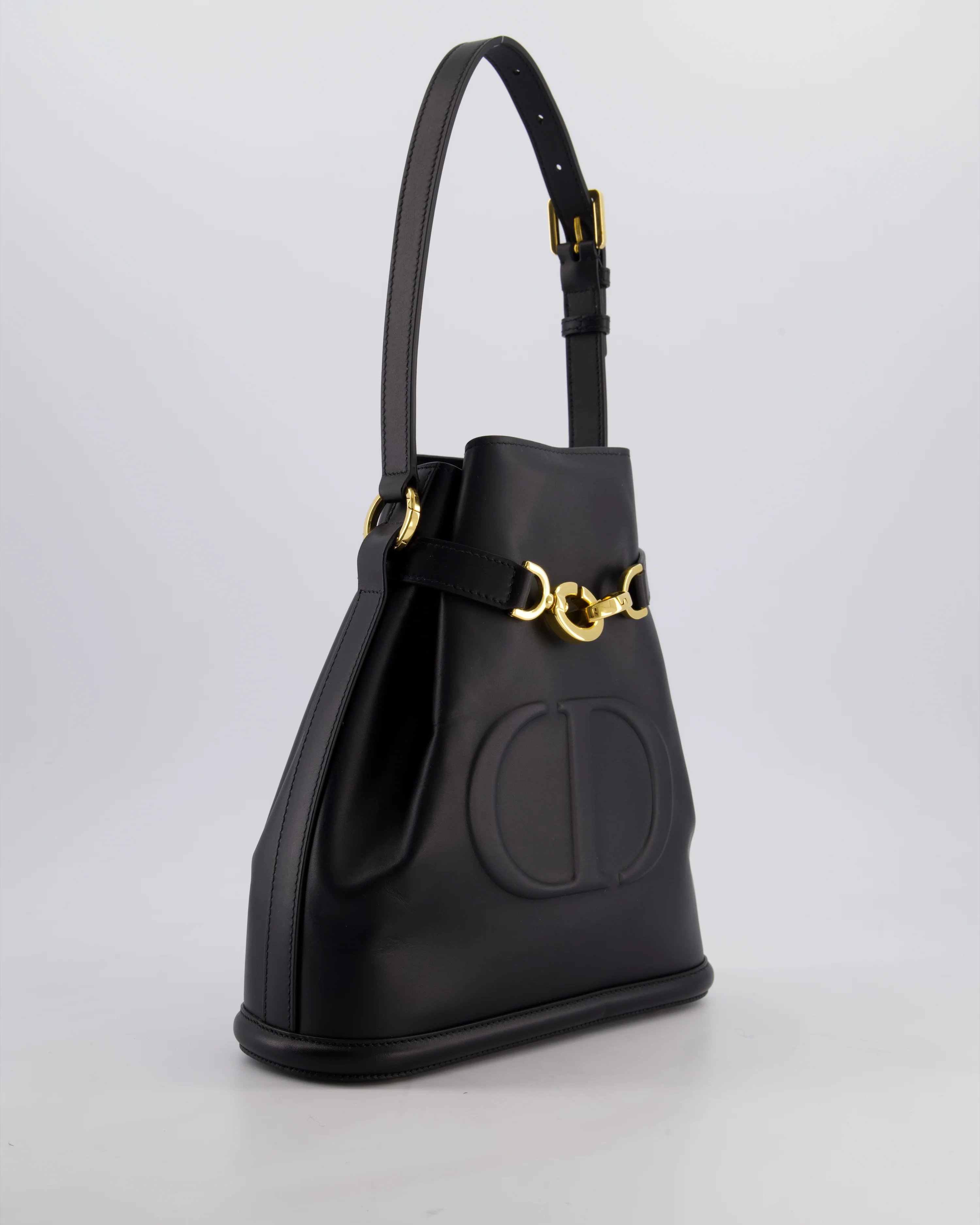 Christian Dior Medium C'est Dior Bucket Bag In Black CD-Embossed Calfskin Leather with Gold Hardware - Image 6