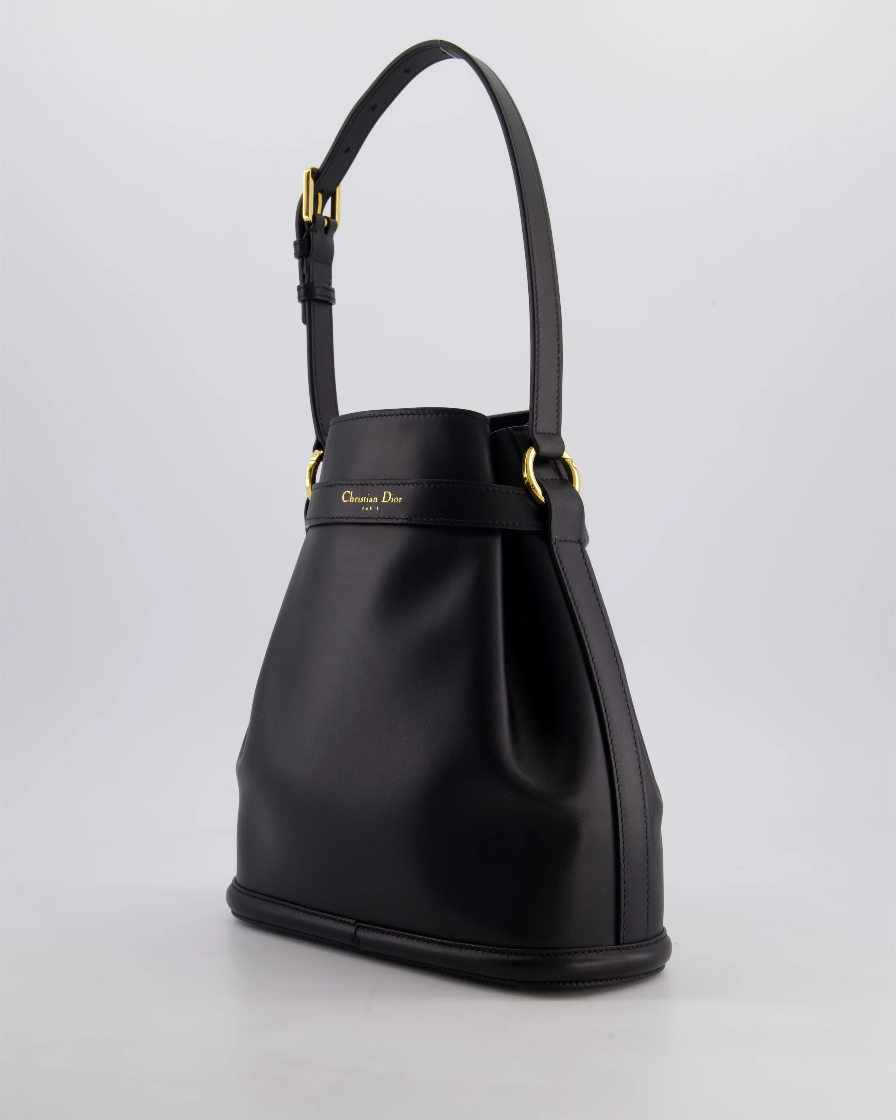Christian Dior Medium C'est Dior Bucket Bag In Black CD-Embossed Calfskin Leather with Gold Hardware - Image 7