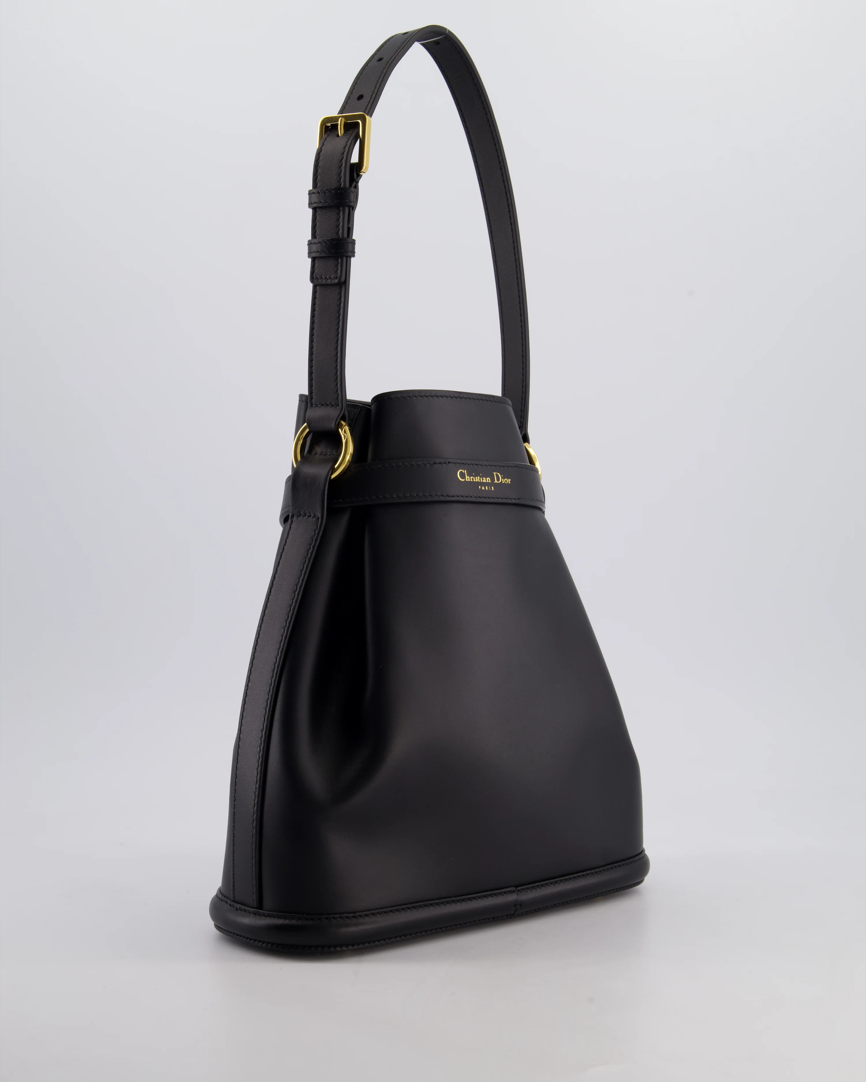 Christian Dior Medium C'est Dior Bucket Bag In Black CD-Embossed Calfskin Leather with Gold Hardware - Image 9
