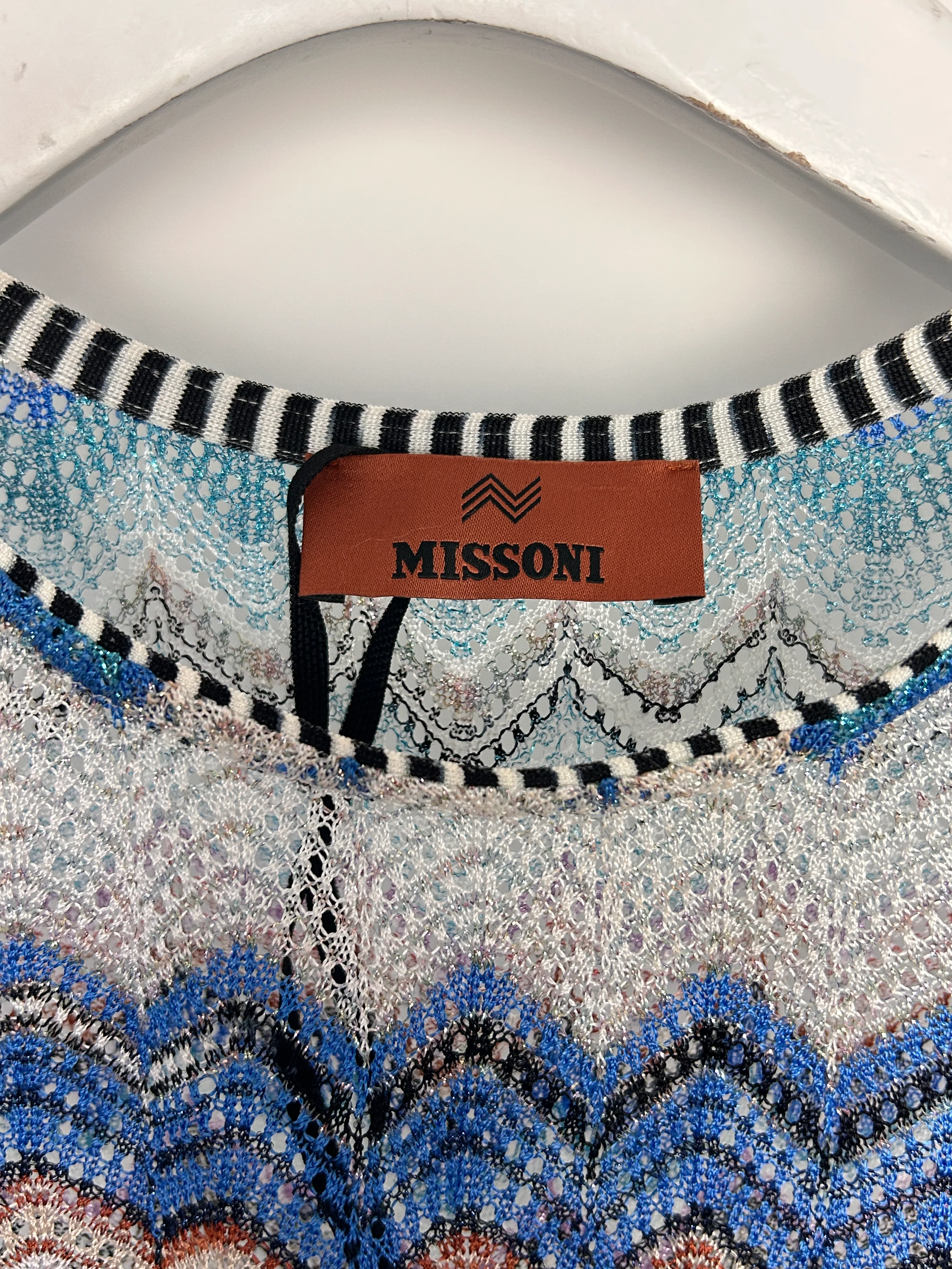 Missoni Blue & White Zig Zag Open-Knit Crop Top Size IT 38 (UK 6) - Image 10