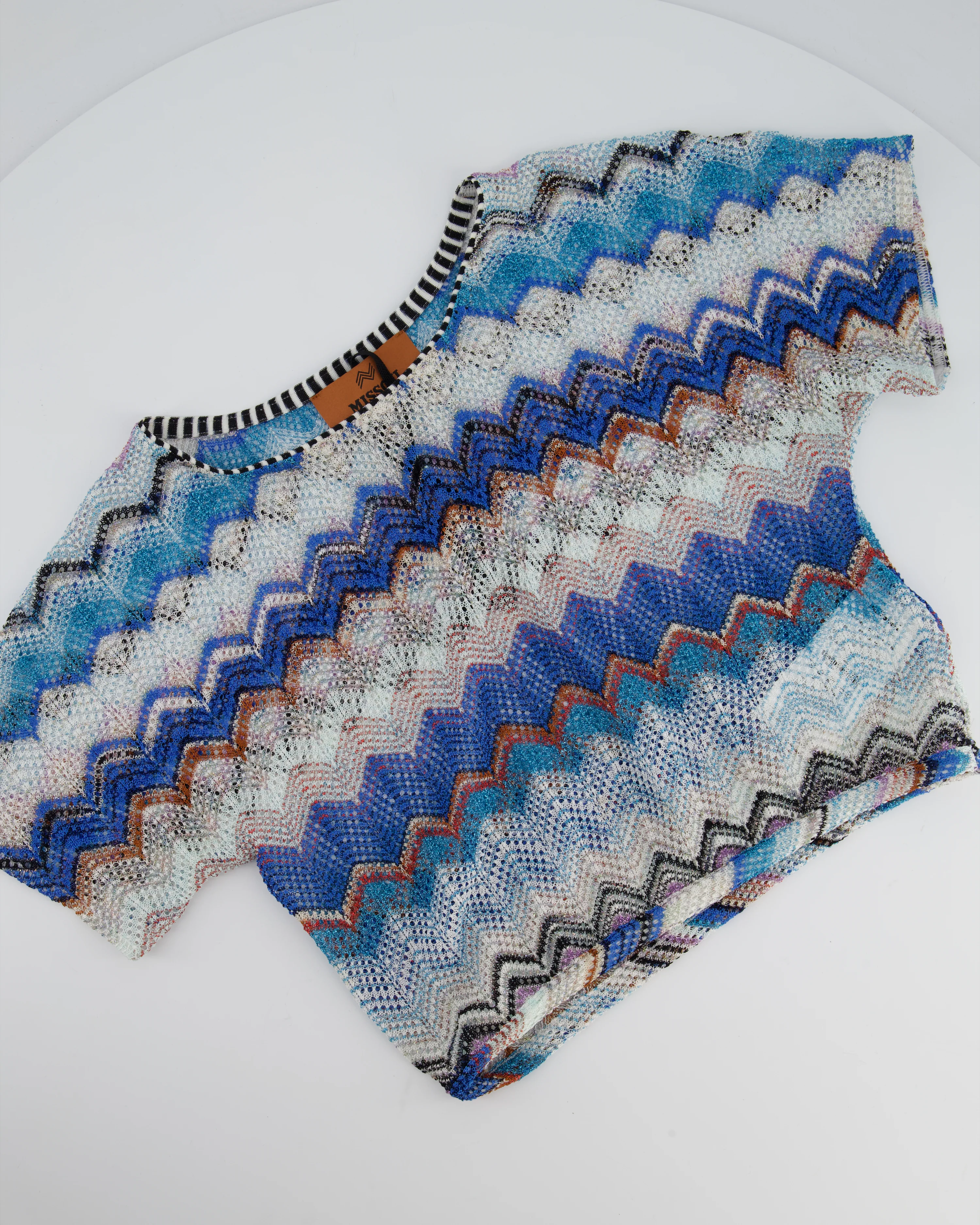 Missoni Blue & White Zig Zag Open-Knit Crop Top Size IT 38 (UK 6) - Image 5