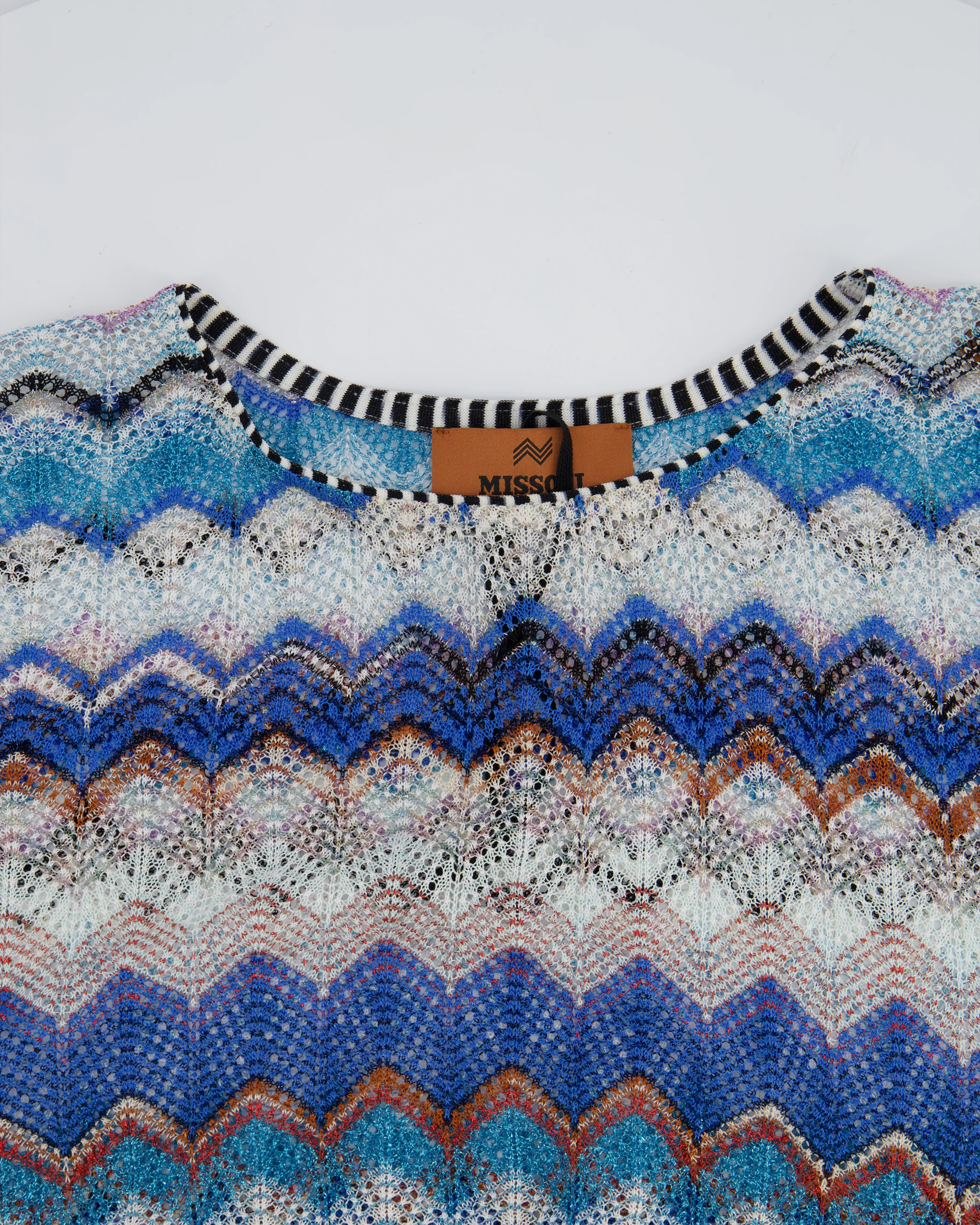 Missoni Blue & White Zig Zag Open-Knit Crop Top Size IT 38 (UK 6) - Image 7