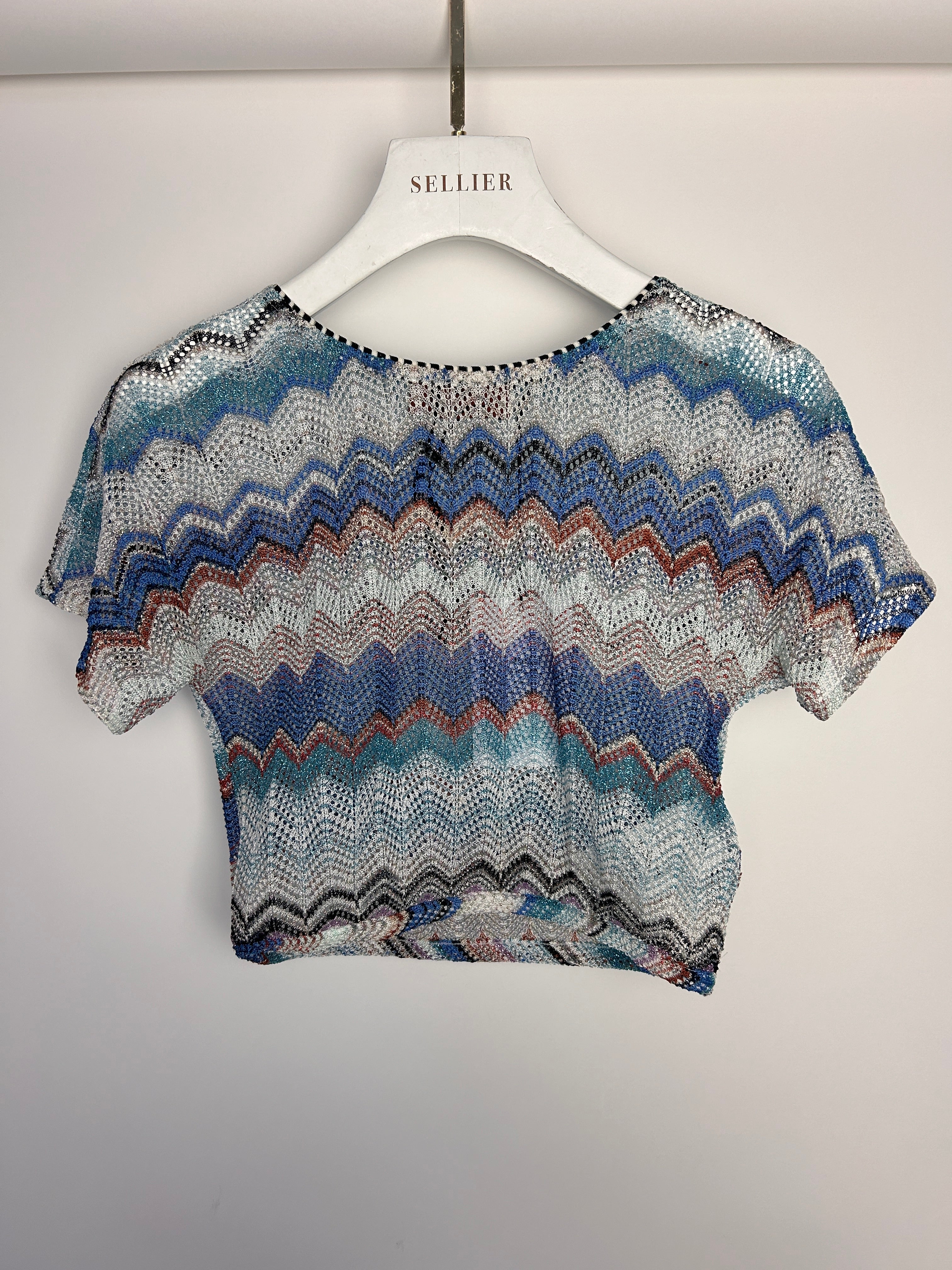 Missoni Blue & White Zig Zag Open-Knit Crop Top Size IT 38 (UK 6) - Image 8