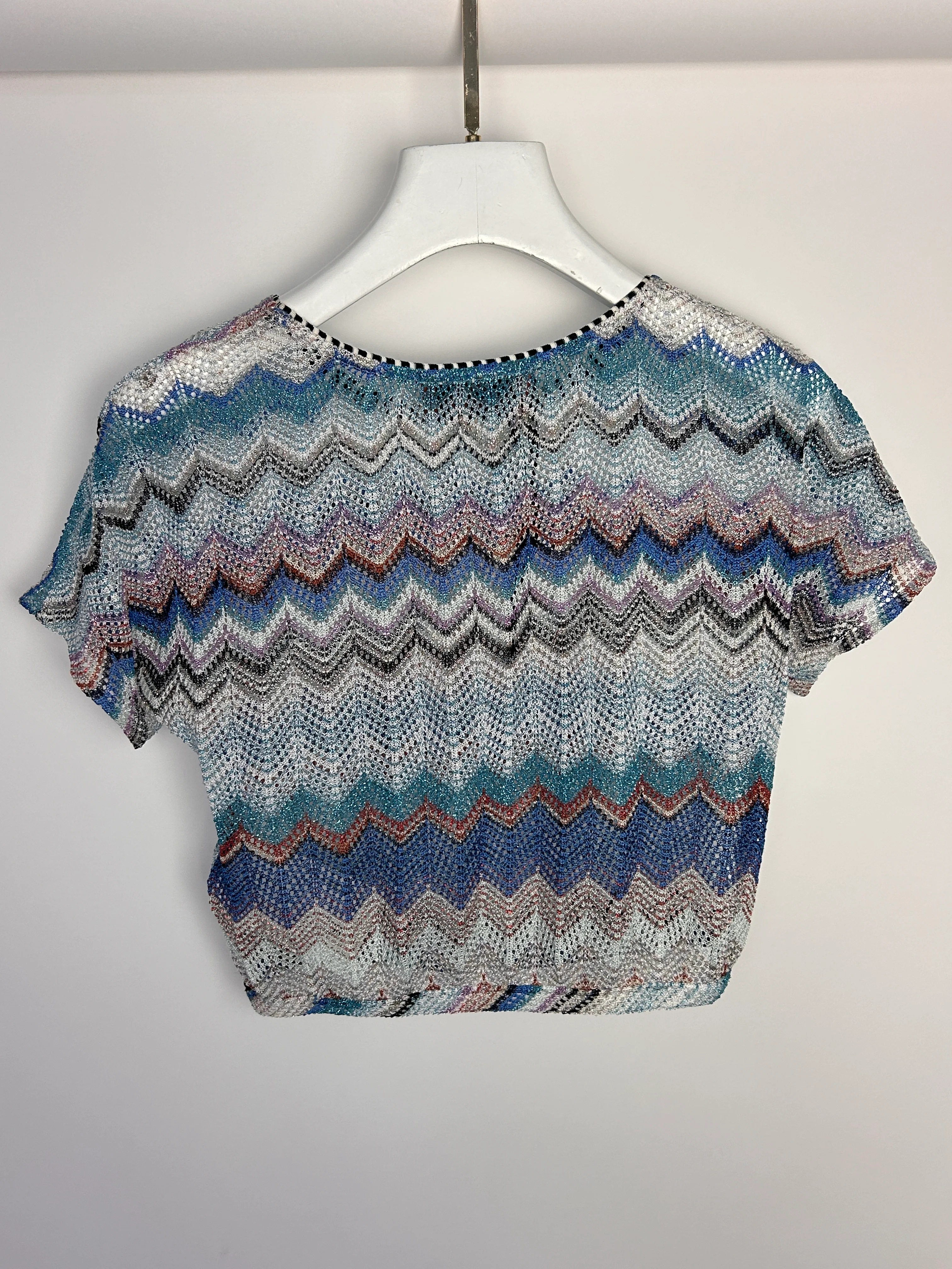 Missoni Blue & White Zig Zag Open-Knit Crop Top Size IT 38 (UK 6) - Image 9