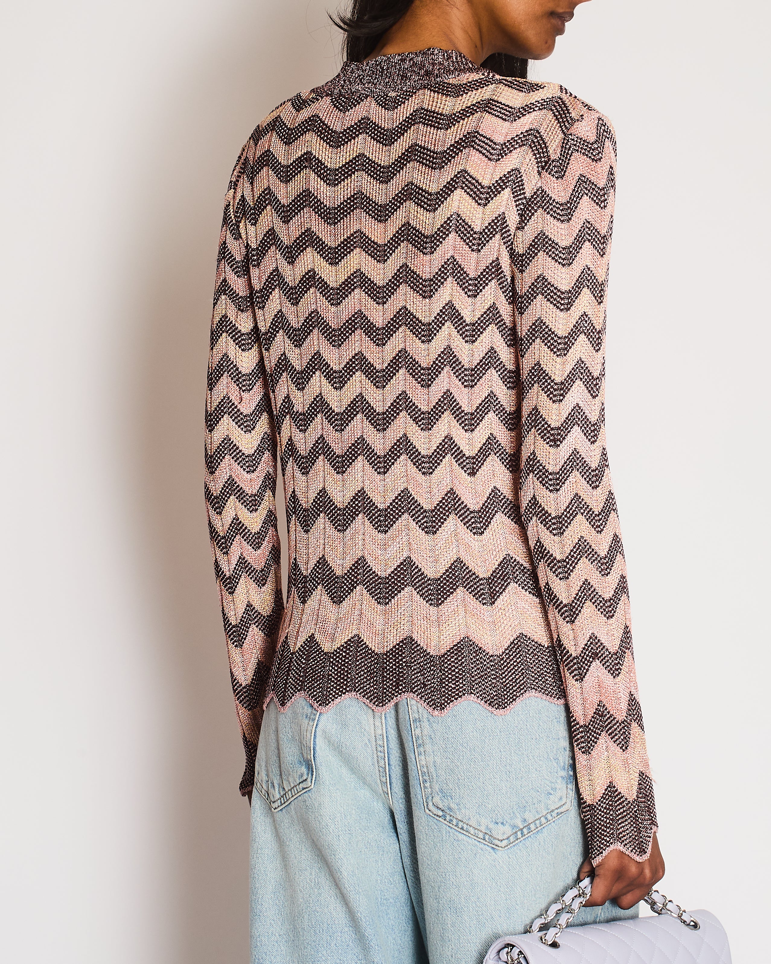 Missoni Pink Knitted Chevron Long Sleeve Metallic Cardigan Size 42 (UK 10) - Image 3