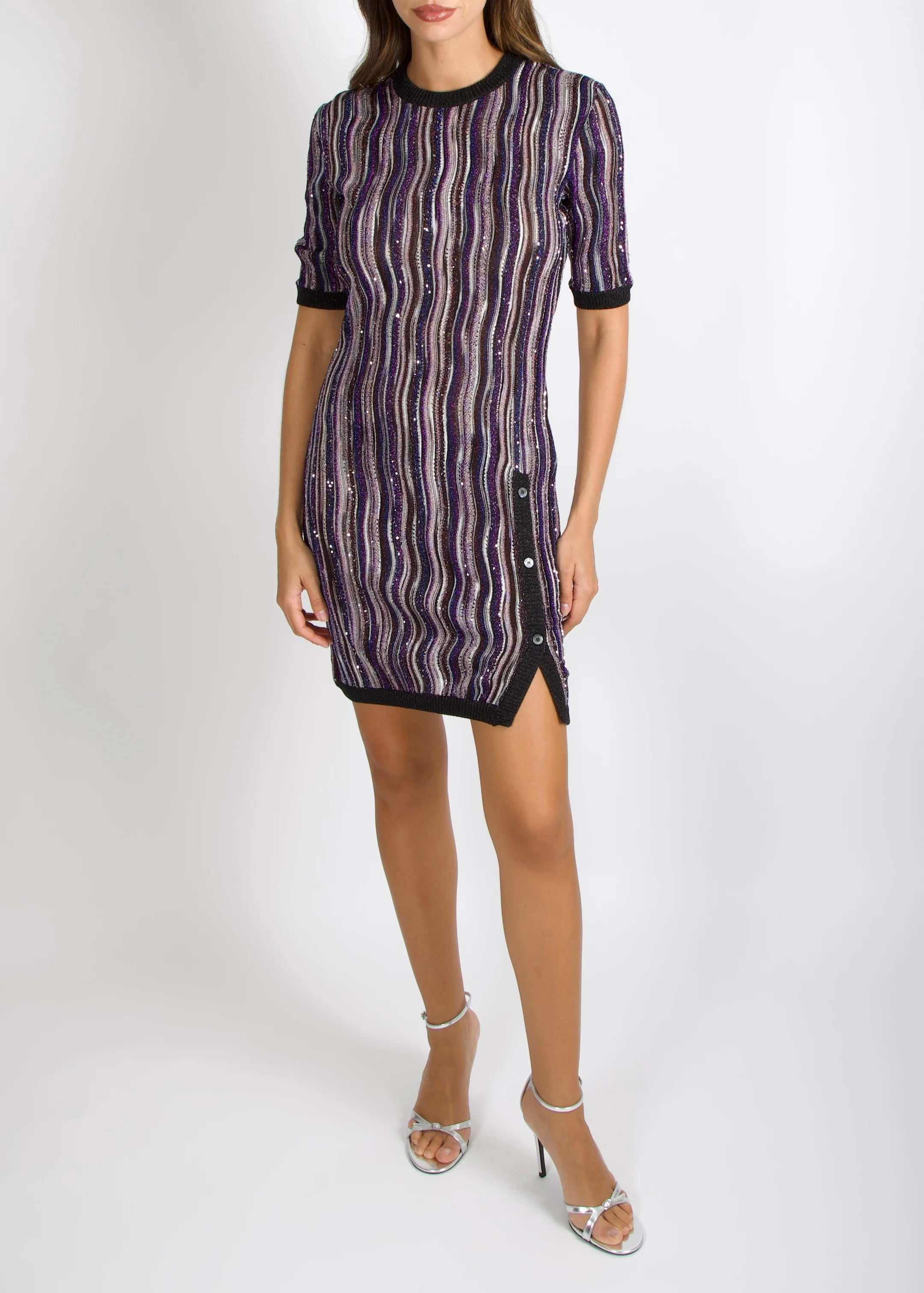 Missoni Purple, Blue and Multicolour Short-Sleeved Mini Dress with Silver Sequin Embellishments Size IT 40 (UK 8) RRP £1,320 - Image 2