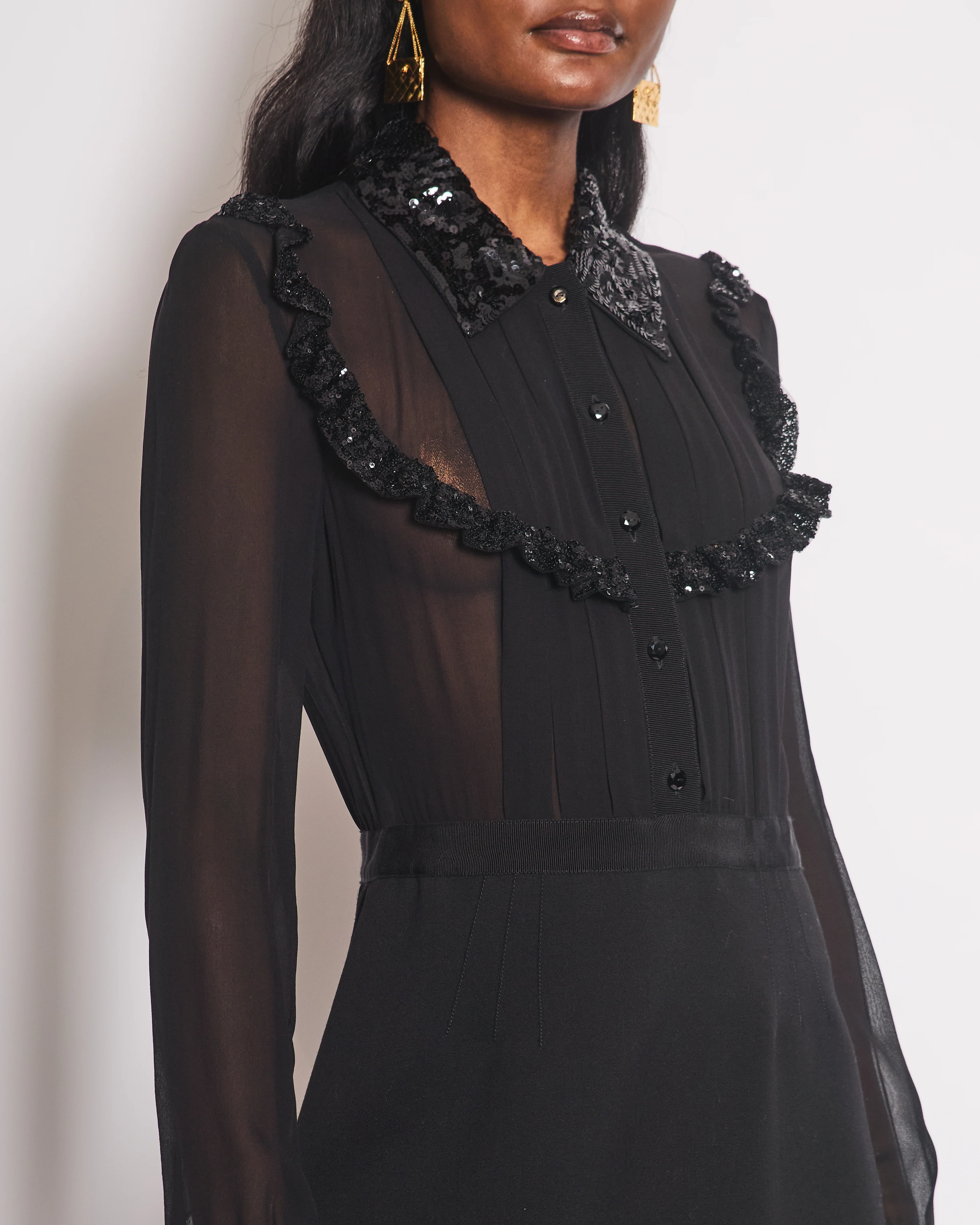 Miu Miu Black Long Sleeve Collared Sequin Midi Dress Size IT 44 (UK 12) - Image 4