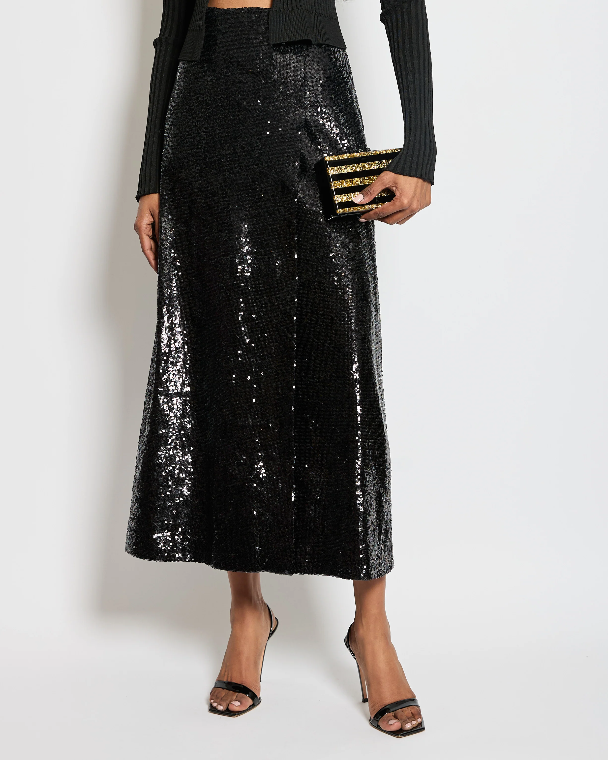 Miu Miu Black Sequin Straight Midi Skirt with Split Size IT 38 (UK 6) - Image 2