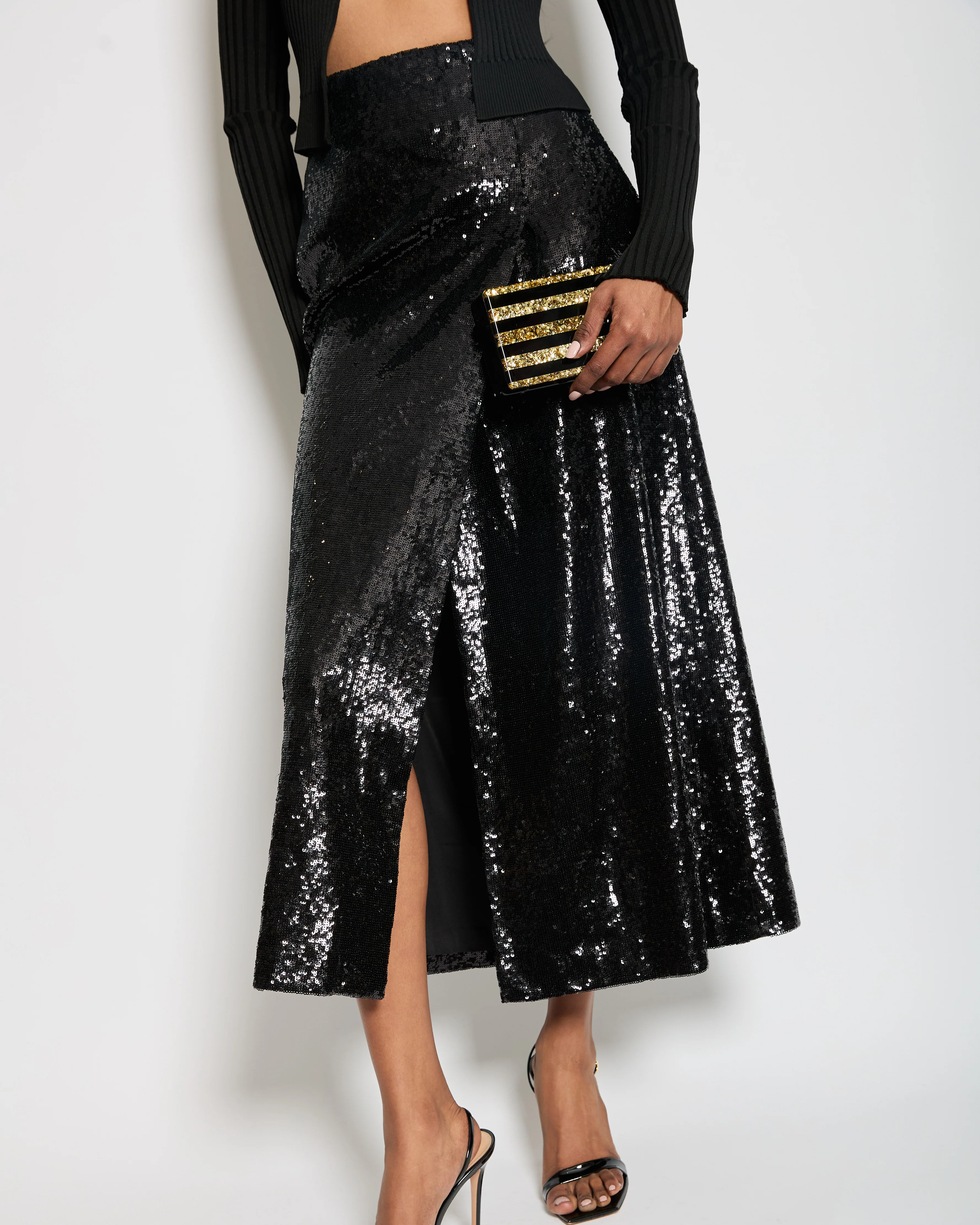 Miu Miu Black Sequin Straight Midi Skirt with Split Size IT 38 (UK 6) - Image 3
