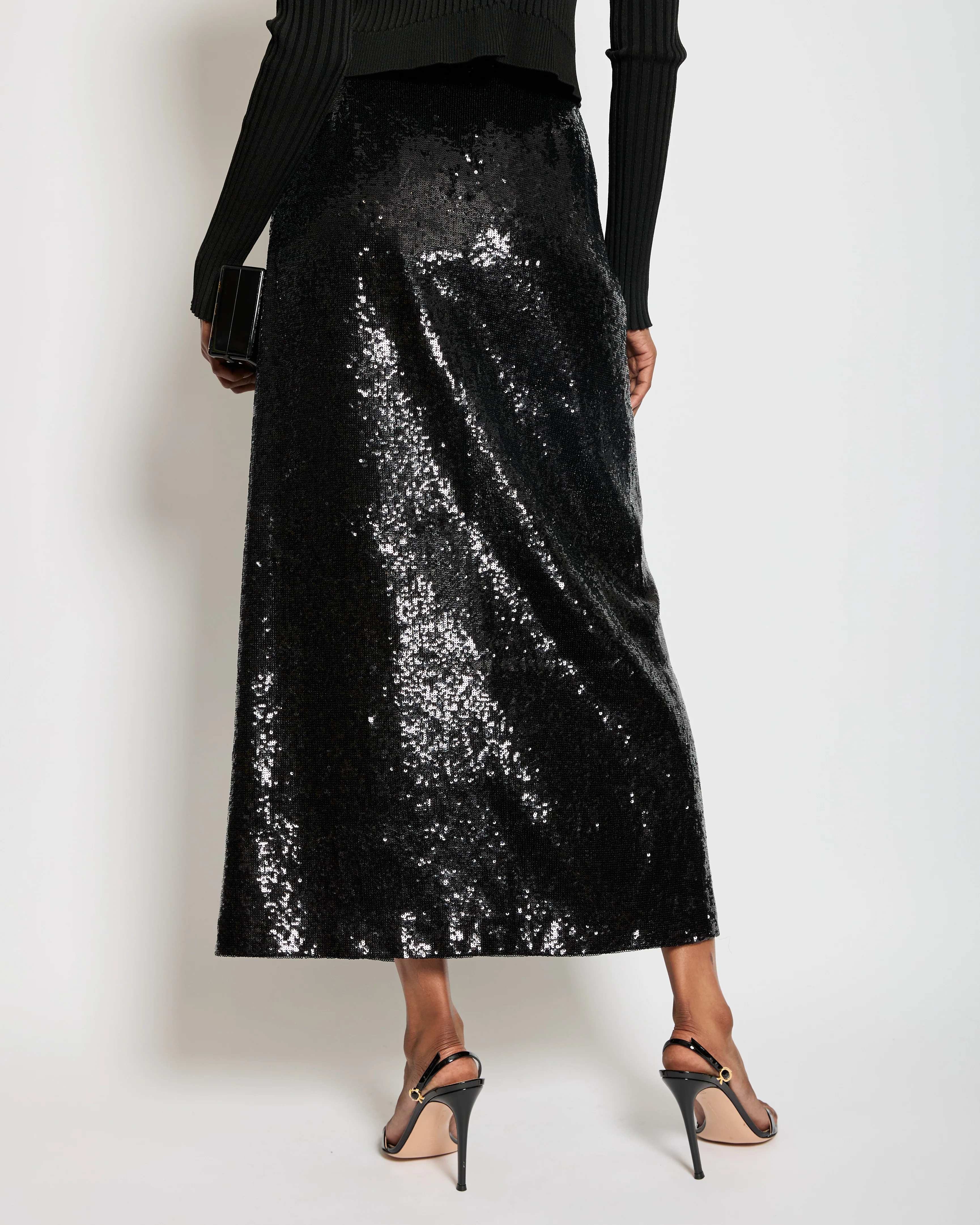 Miu Miu Black Sequin Straight Midi Skirt with Split Size IT 38 (UK 6) - Image 4