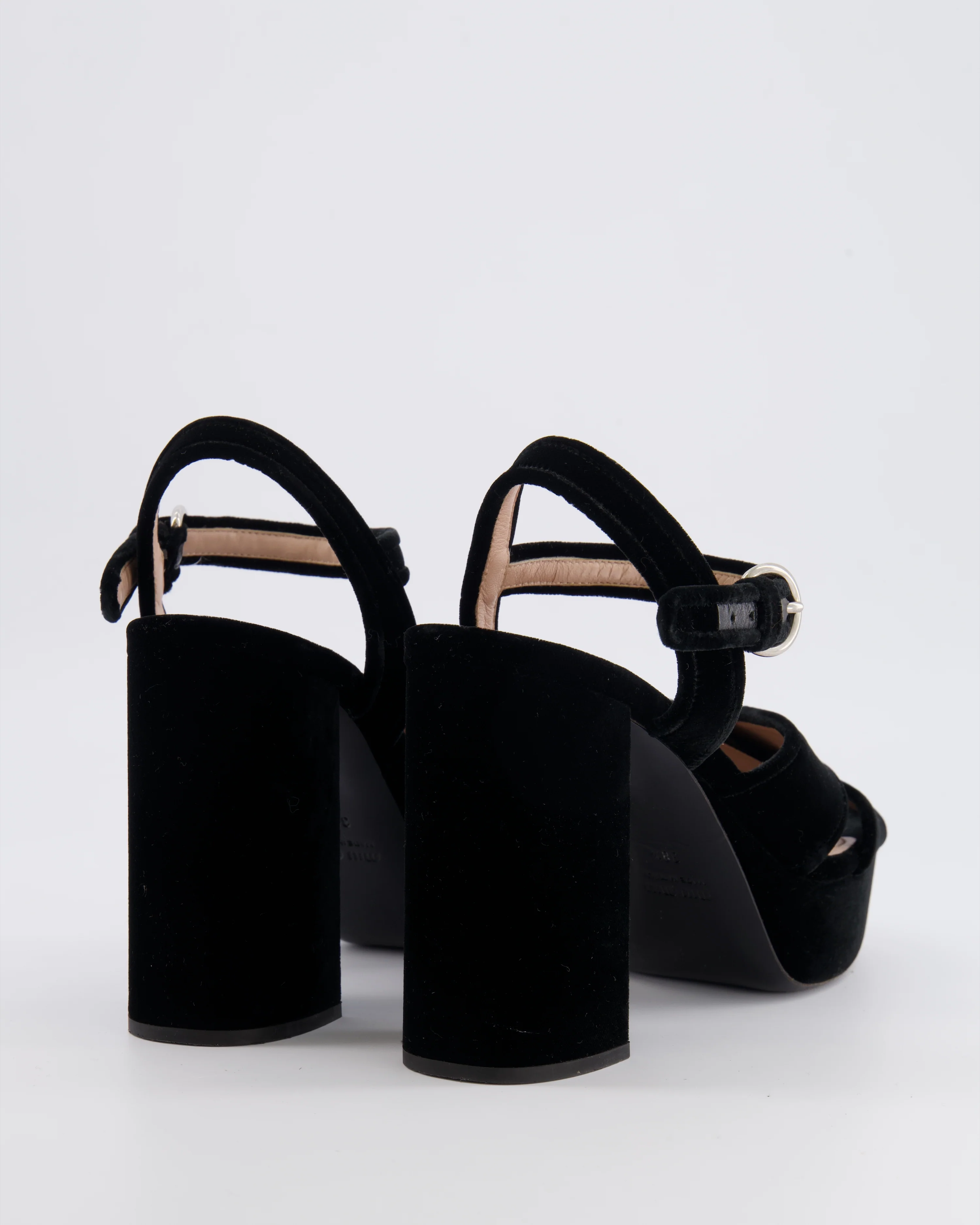 Miu Miu Black Velours Platform Heeled Sandals with Crossover Strap Detail Size EU 38.5 - Image 3