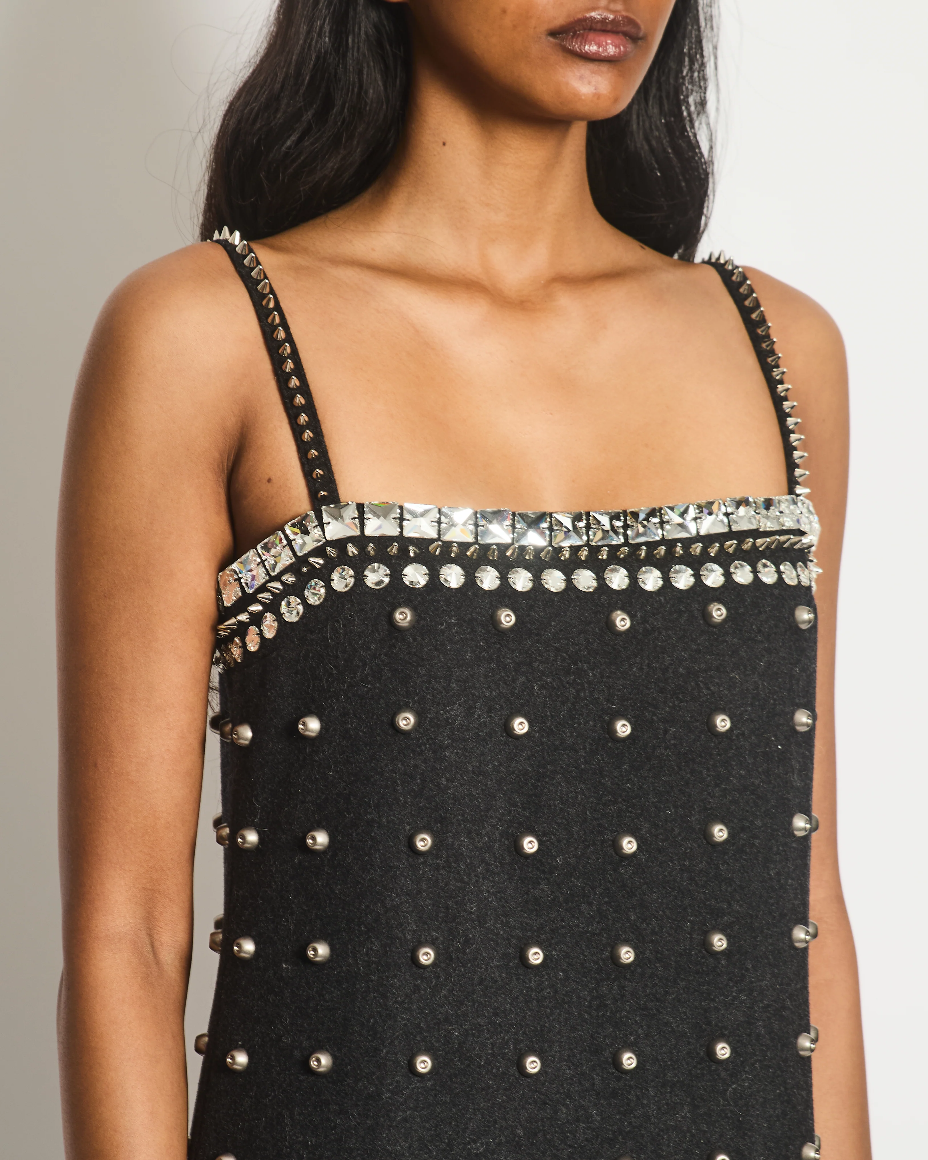 Miu Miu Charcoal Studded Embellished Mini Dress with Chain Mail and Split Detail Size IT 38 (UK 6) - Image 4