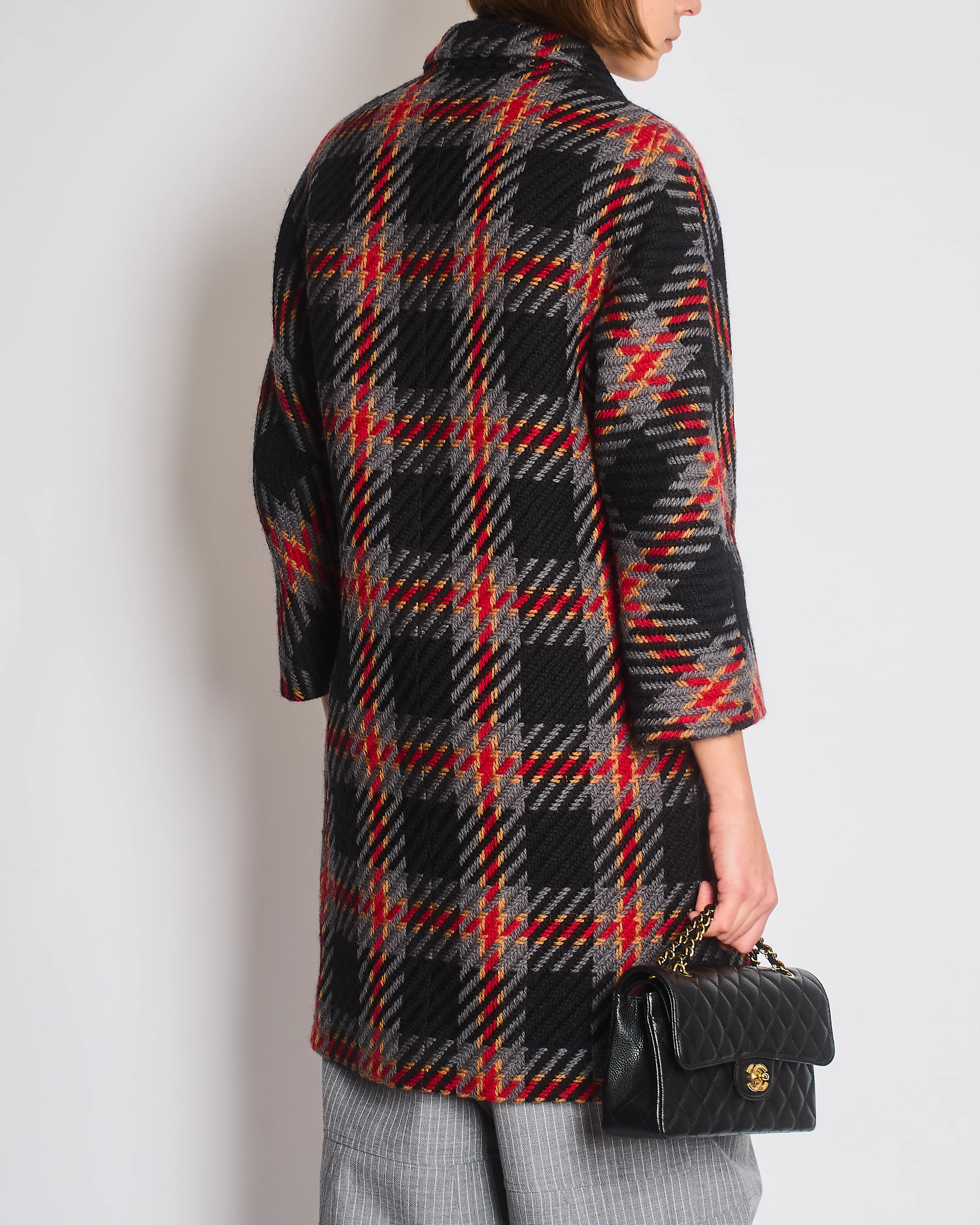 Miu Miu Grey, Black, Red, Camel Check Tweed Button Down Coat IT 38 (UK 6) - Image 4
