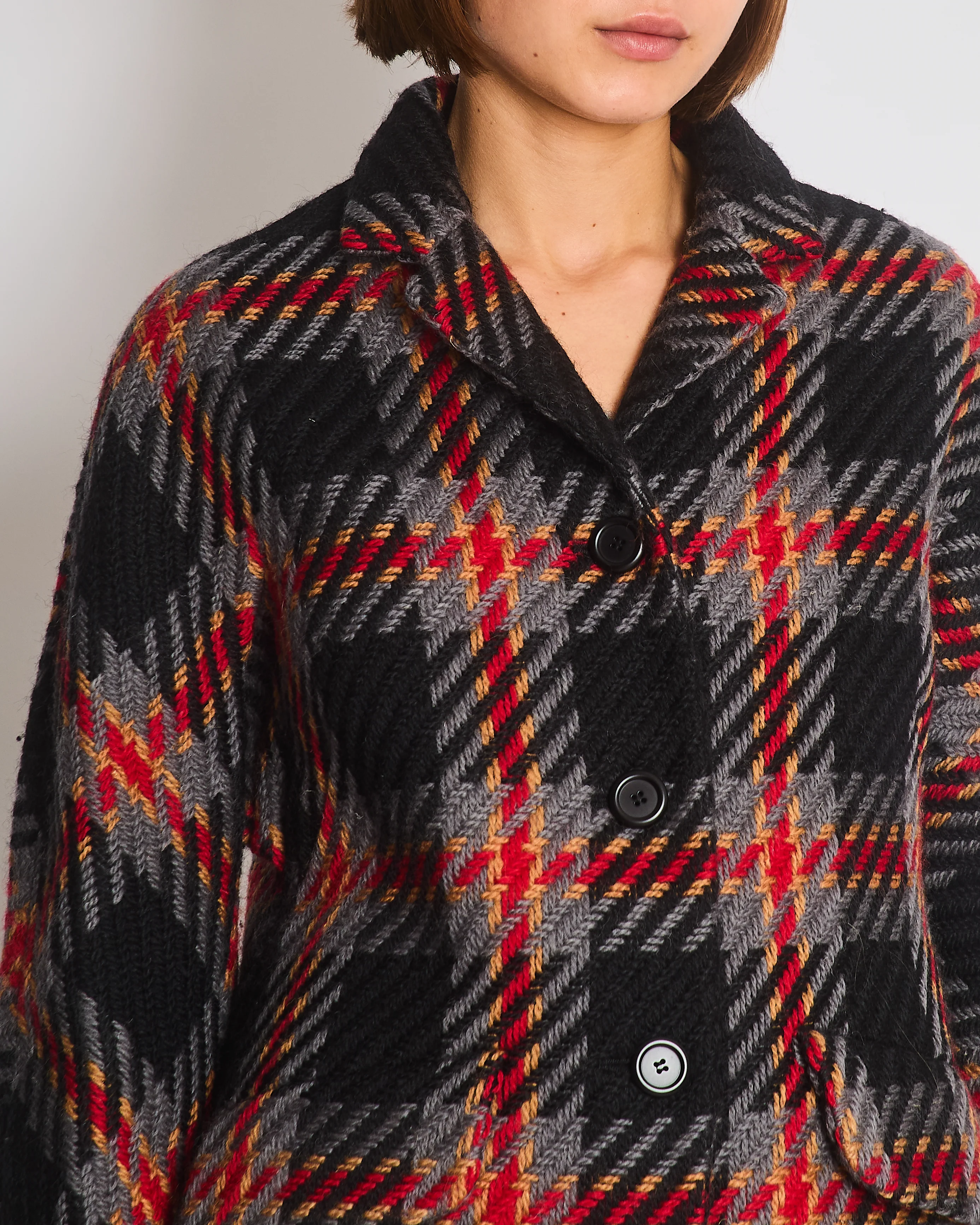 Miu Miu Grey, Black, Red, Camel Check Tweed Button Down Coat IT 38 (UK 6) - Image 5