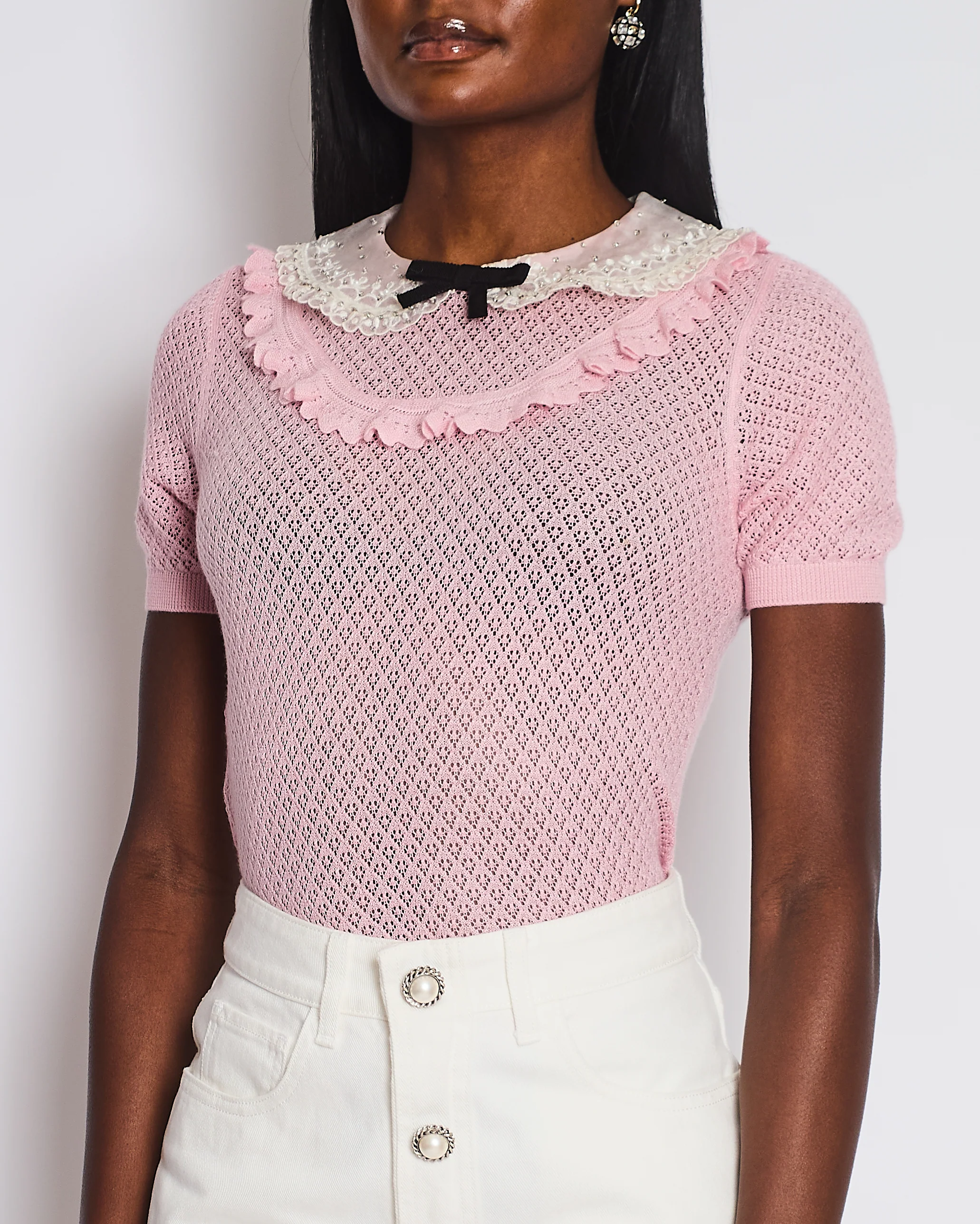 Miu Miu Baby Pink Peter Pan Collar Cashmere Knit Jumper Size IT 42 (UK 10) RRP £990 - Image 3