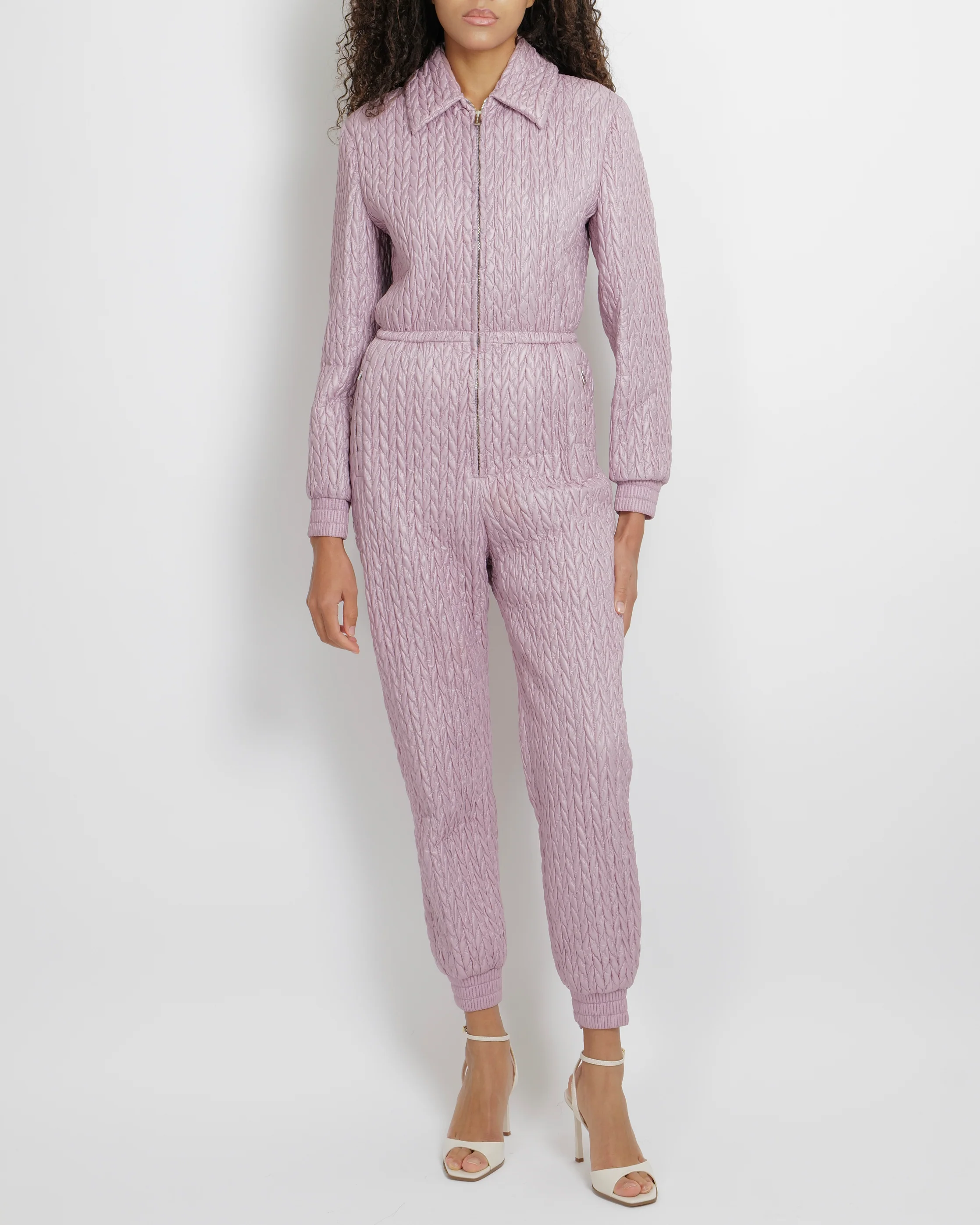 Miu Miu Pink Quilted Padded Jumpsuit with Silver Logo Zipper Details Size IT 36 (UK 4) RRP £1,990
