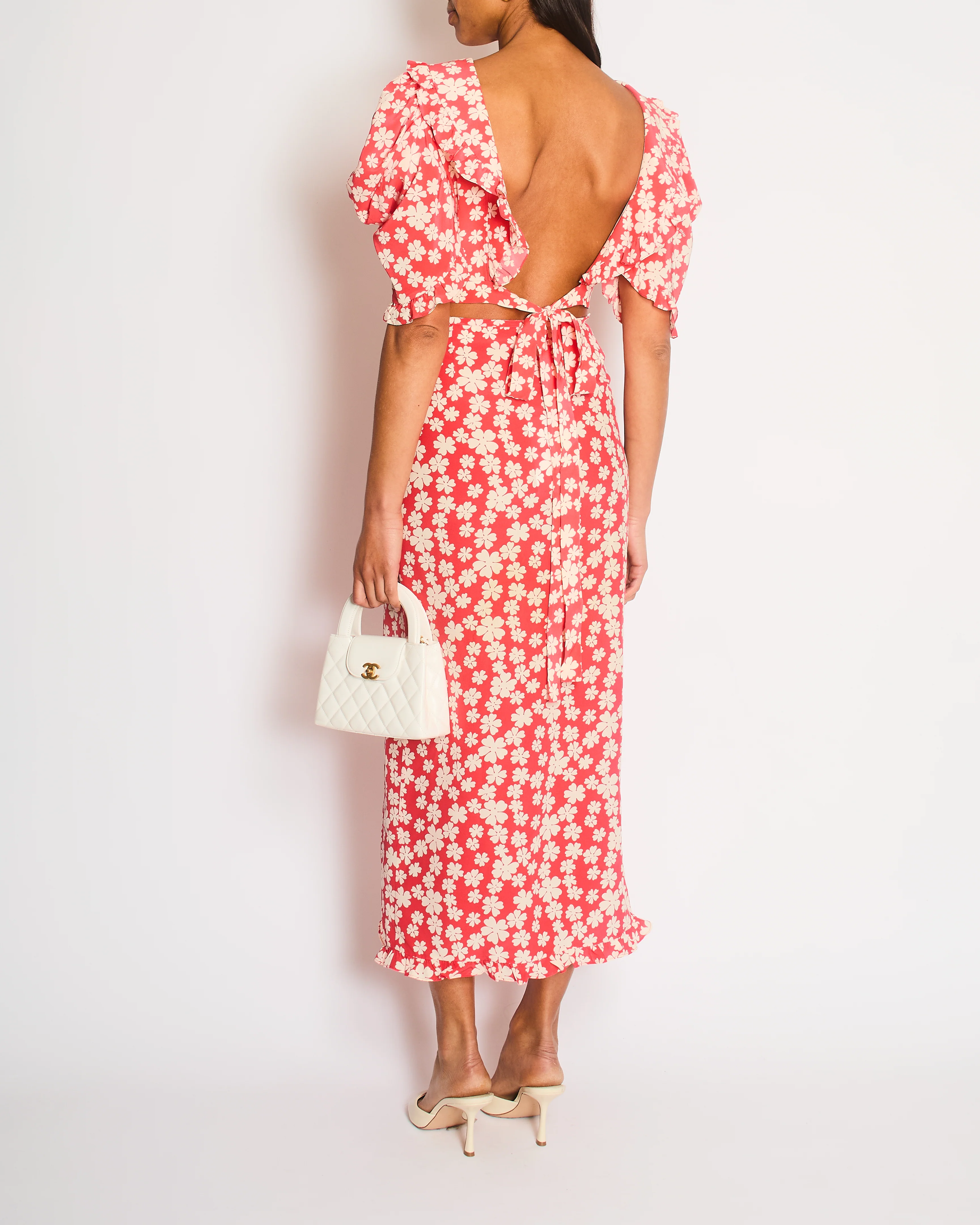 Miu Miu Red and White Floral Logo Maxi Skirt and Top Set with Small Logo Details Size IT 38 (UK 6) - Image 5