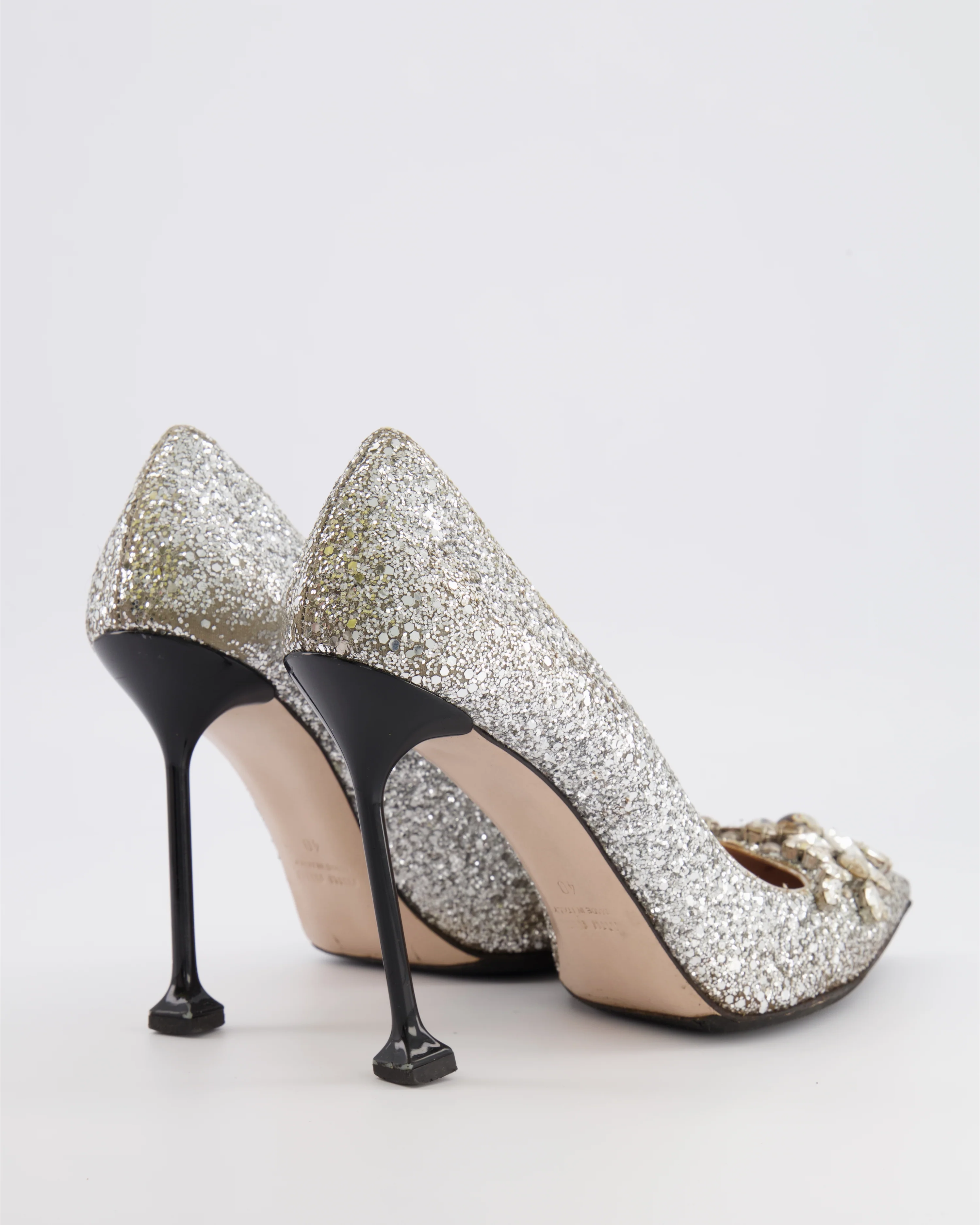 Miu Miu Silver Glitter Pumps with Crystal Embellishments Size EU 40 - Image 3
