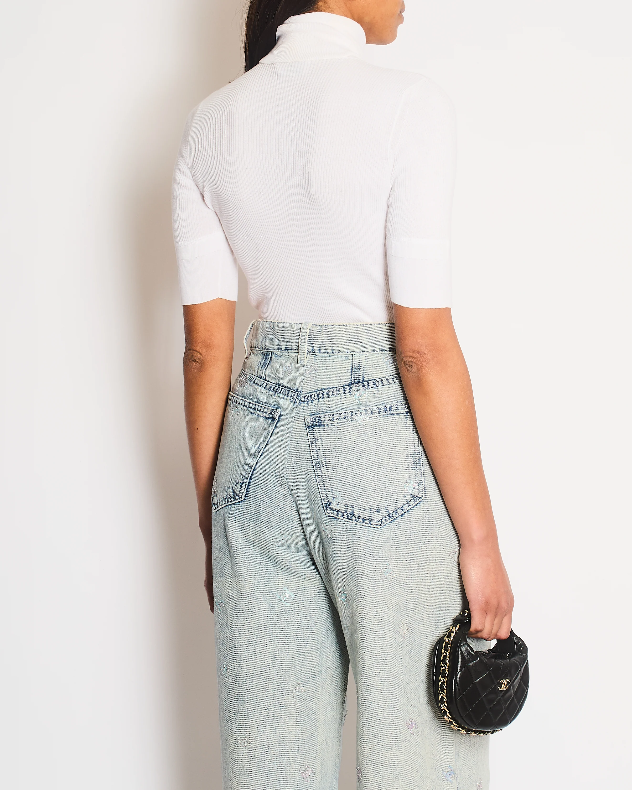 Miu Miu White Ribbed Short Sleeve Logo High Neck Jumper Size IT 38 (UK 6) - Image 4