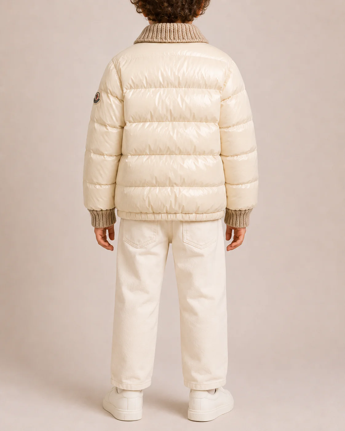 Moncler Kids Cream Puffer Jacket with Beige Knit Details Size 8 years RRP £500 - Image 2