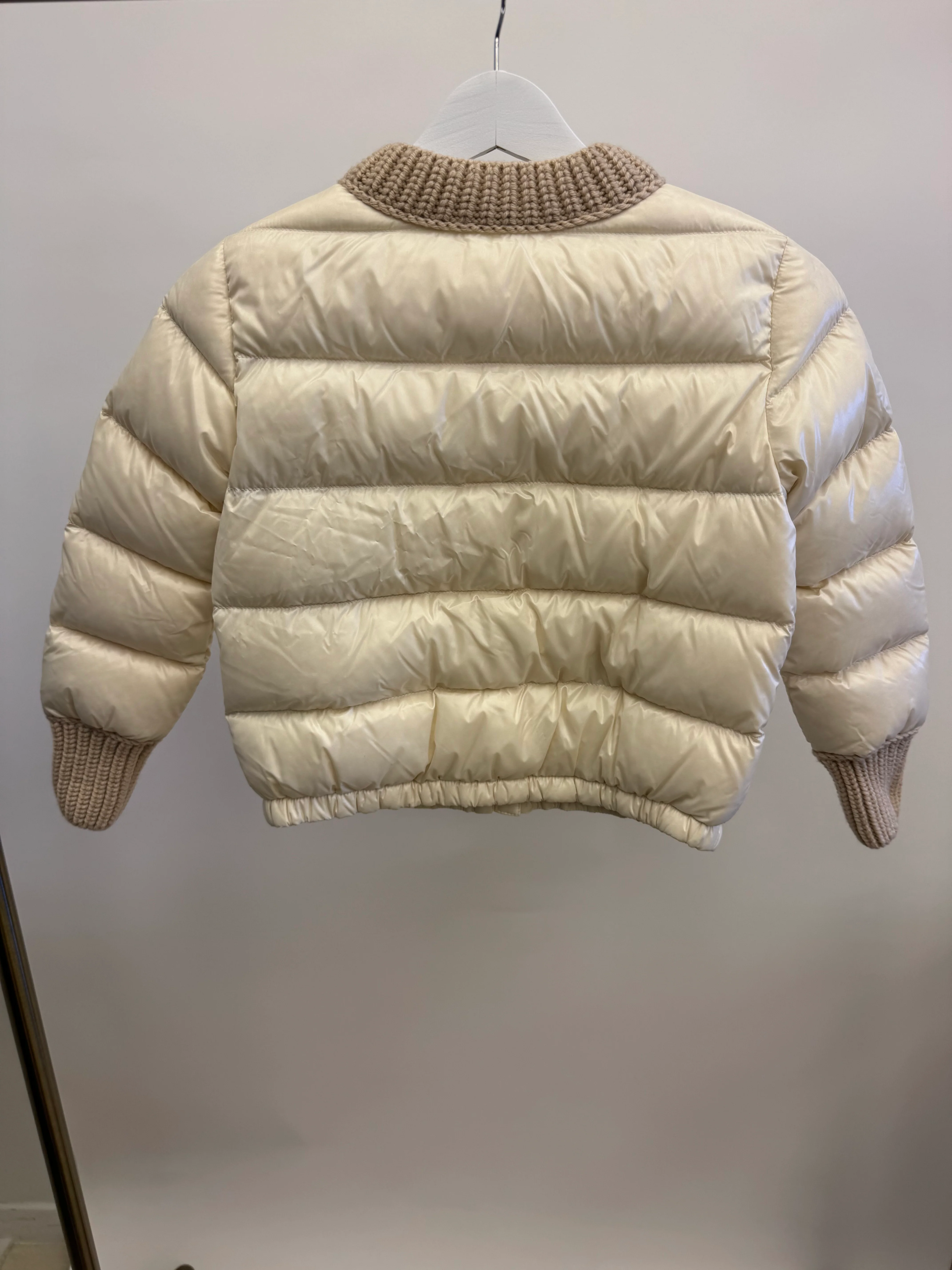 Moncler Kids Cream Puffer Jacket with Beige Knit Details Size 8 years RRP £500 - Image 4