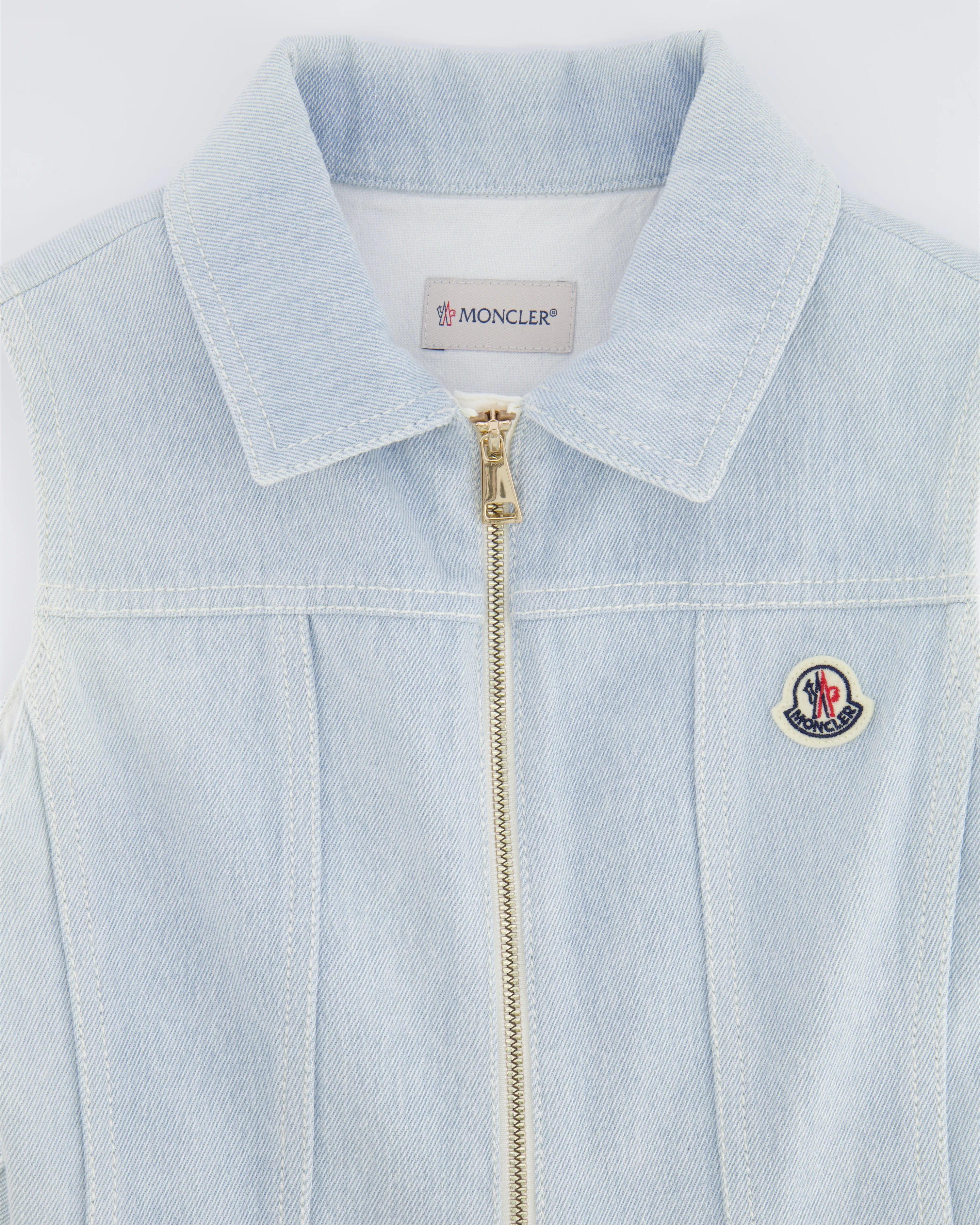 Moncler Kids Light Blue Denim Mini Dress with Logo and Zip Detailing Size 10 years - Image 3