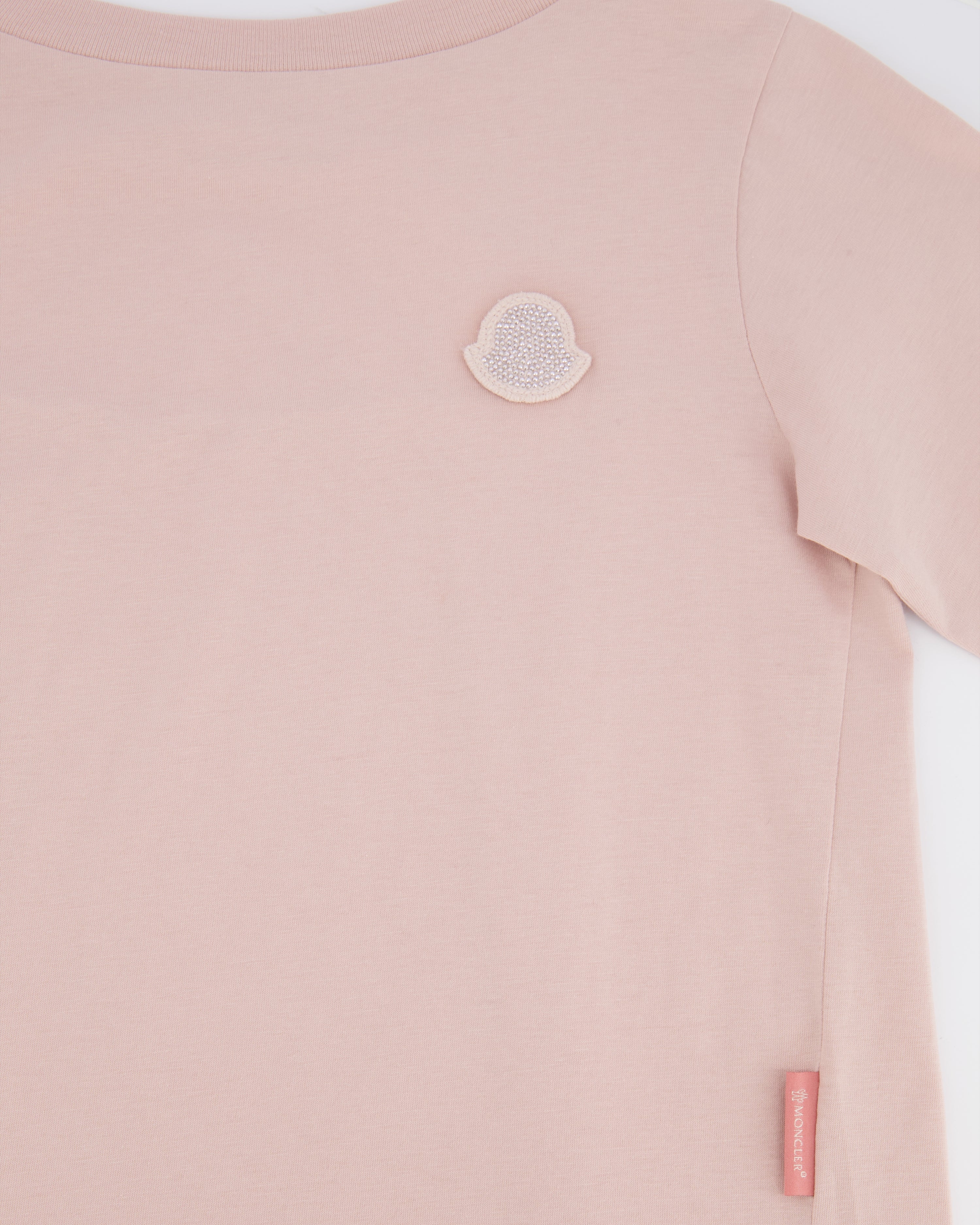 Moncler Kids Pink Long-Sleeve T-Shirt with Crystal Logo Patch Detail Size 8 years RRP £150 - Image 3