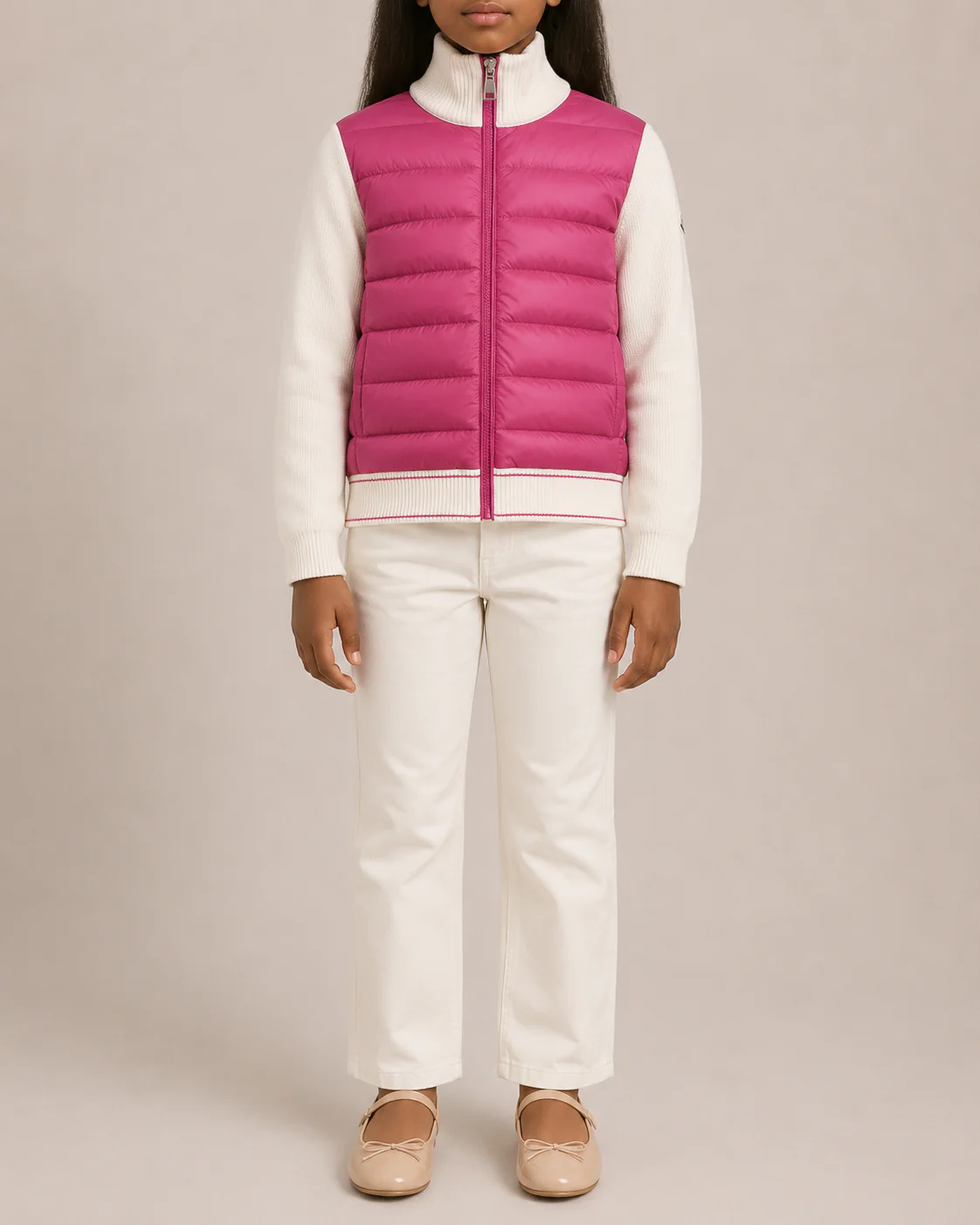 Moncler Kids White Knit and Pink Puffer Jacket Size 14 years RRP £415