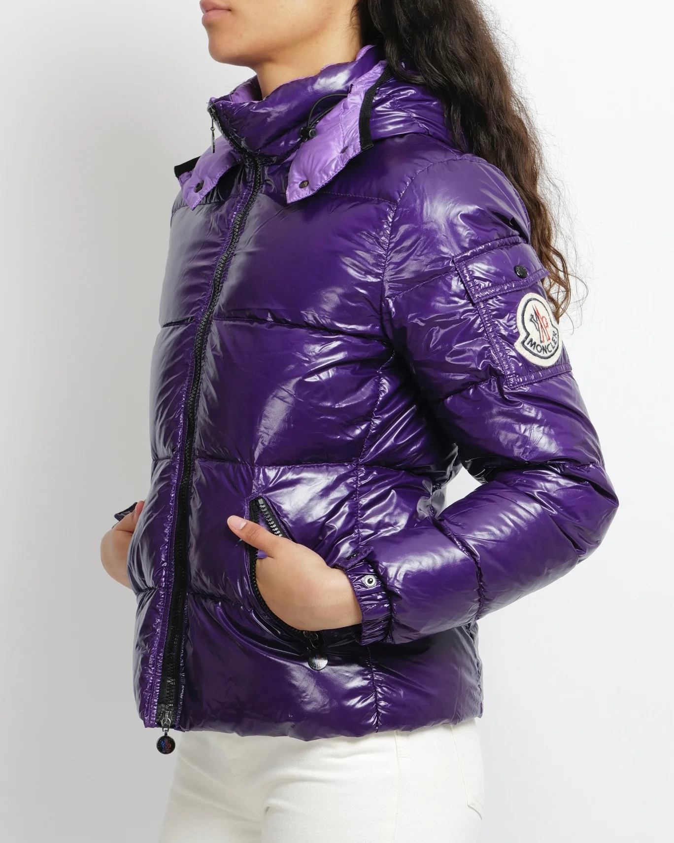 Moncler Purple Hooded Puffer Jacket with Logo Arm Patch Detail Size 2 (UK 12) - Image 5