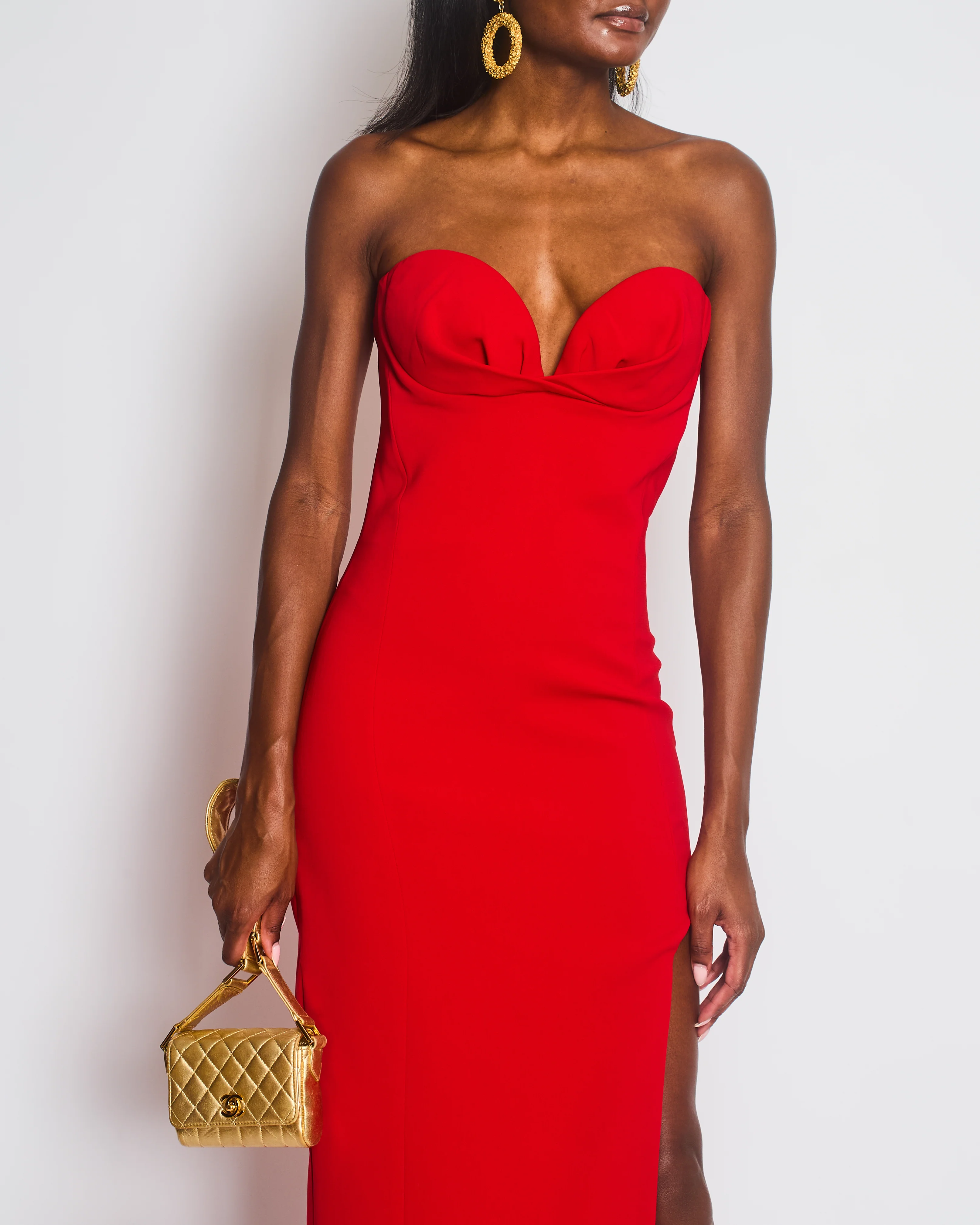 Mônot Red Strapless Bandeau Maxi Dress with Leg Slit Size US 6 (UK 10) - Image 2