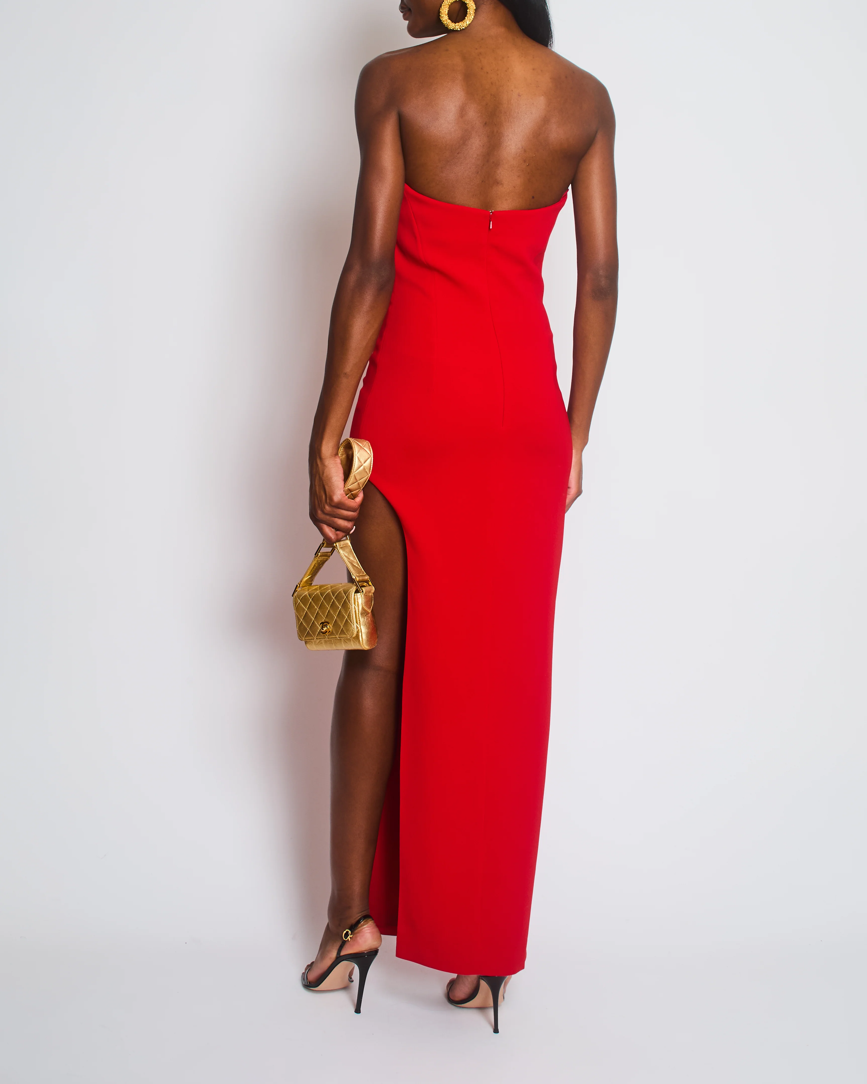 Mônot Red Strapless Bandeau Maxi Dress with Leg Slit Size US 6 (UK 10) - Image 4