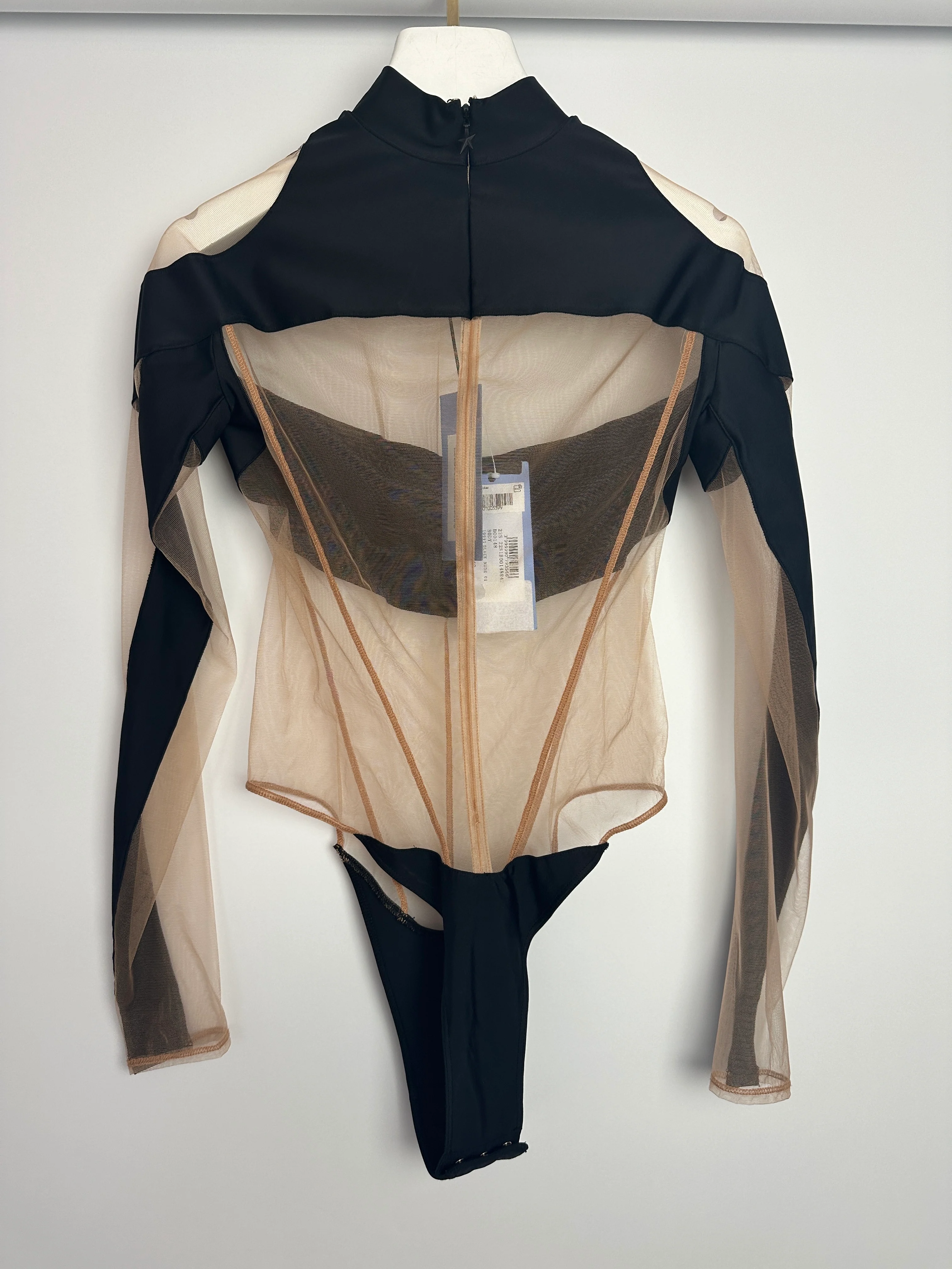 Mugler Black Mesh Mid-Neck Long Sleeve Bodysuit with Logo Detail Size FR 40 UK 12) - Image 13