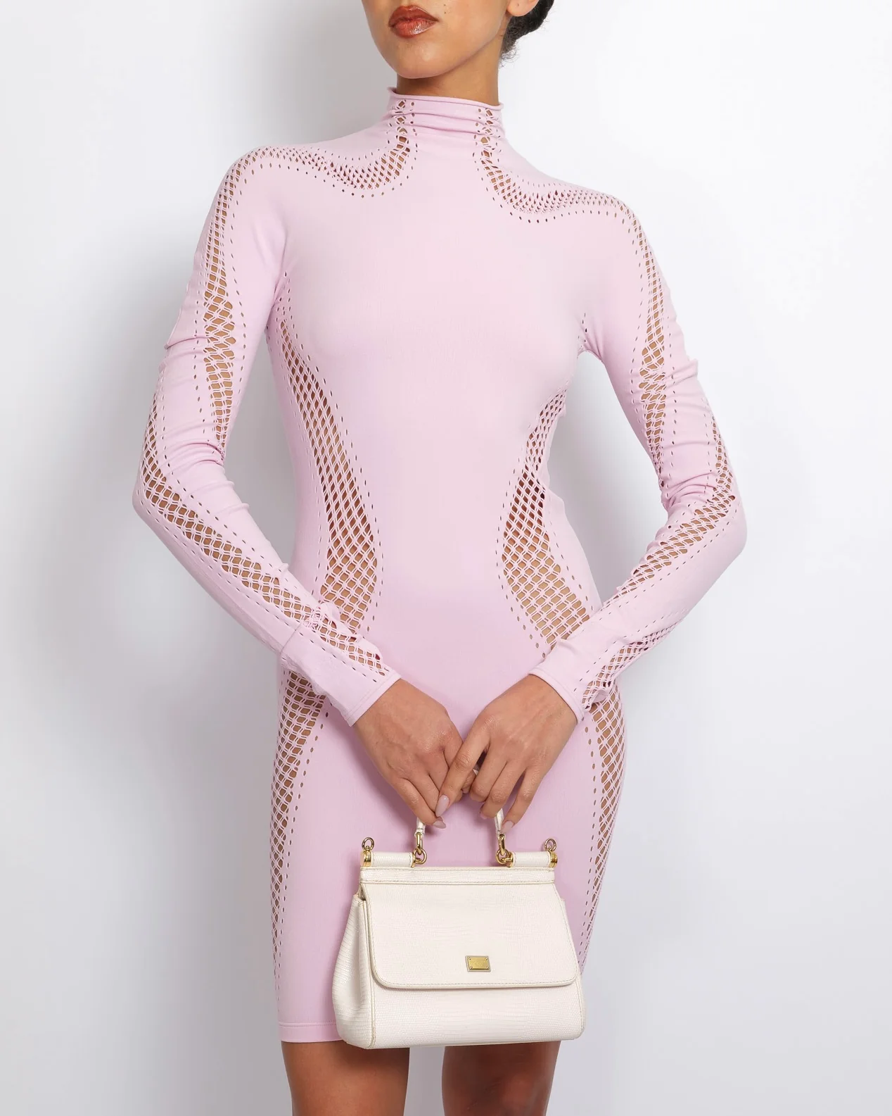 Mugler Light Pink Long Sleeved Mini Dress with Perforated Details Size US 2 (UK 6) RRP £500 - Image 2