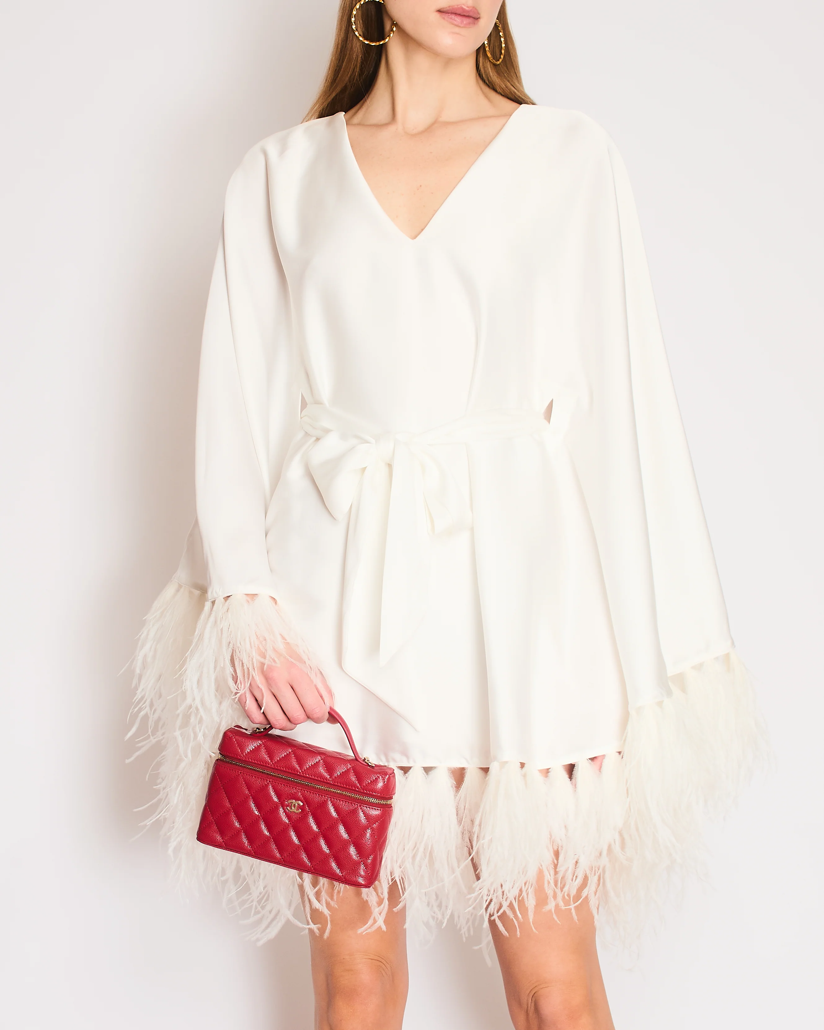 Nadine Merabi Lorenna White Mini Dress with Feather Detail Size S (UK 8) - Image 2