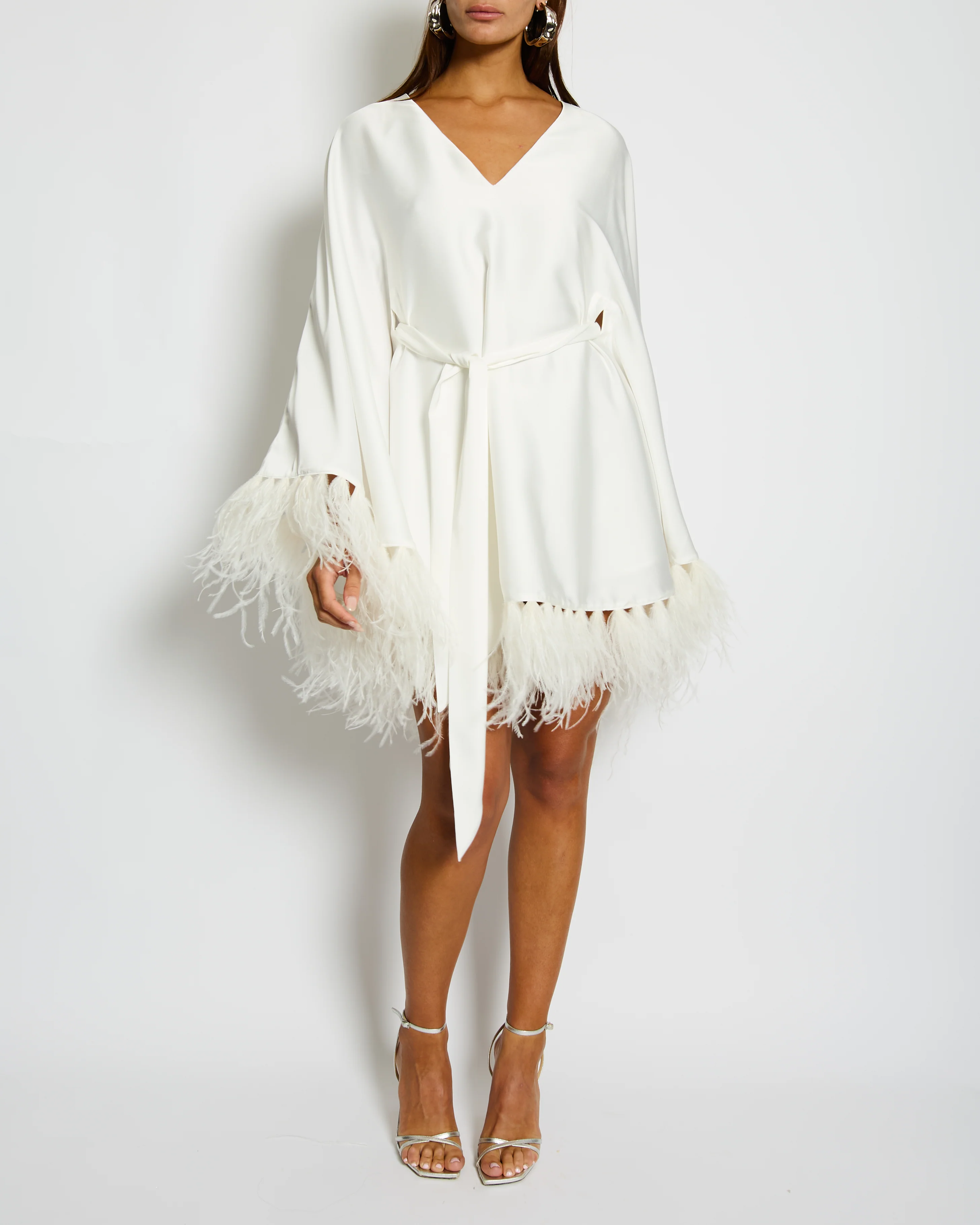 Nadine Merabi Lorenna White Mini Dress with Feather Detail Size S (UK 8) - Image 6