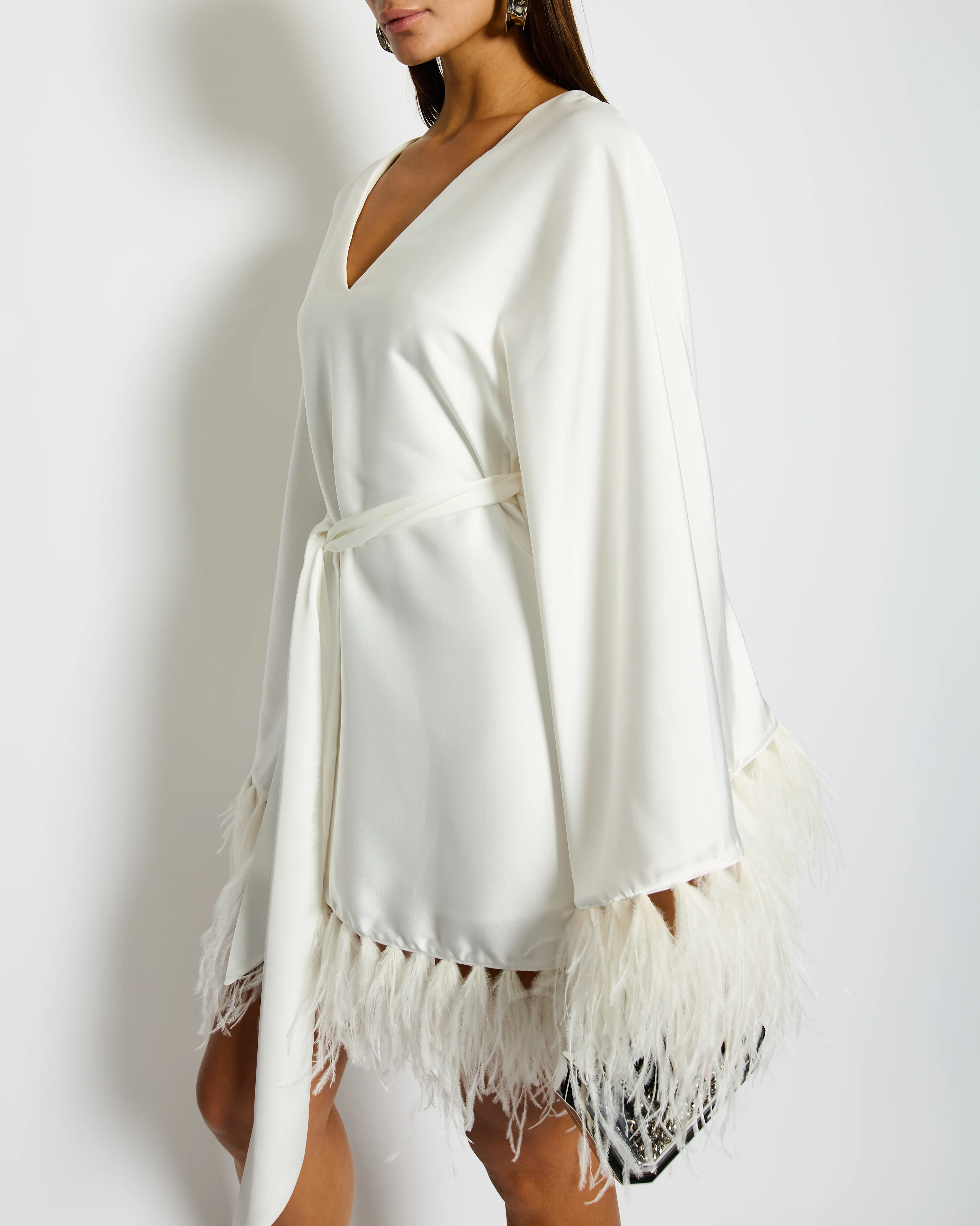 Nadine Merabi Lorenna White Mini Dress with Feather Detail Size S (UK 8) - Image 7