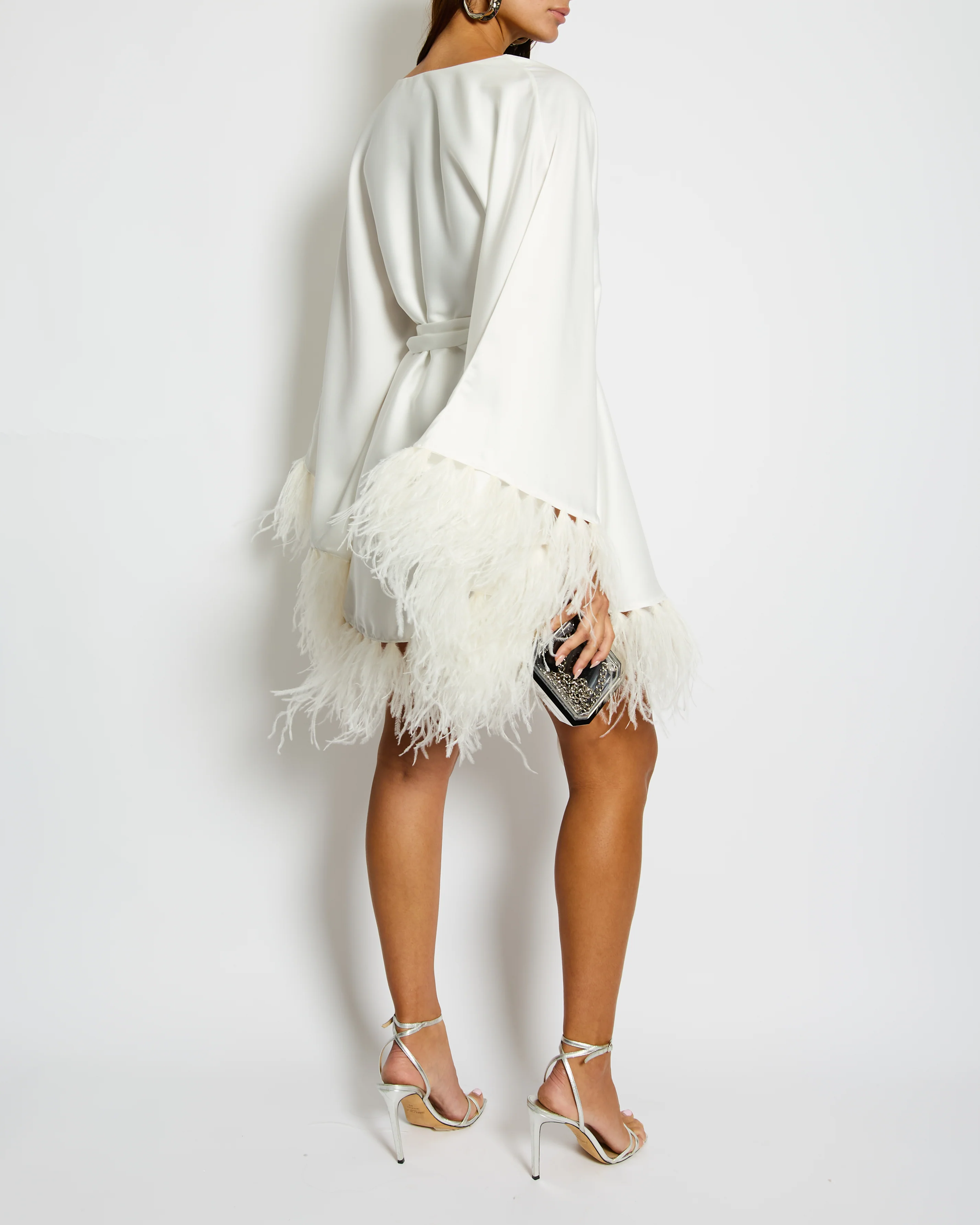 Nadine Merabi Lorenna White Mini Dress with Feather Detail Size S (UK 8) - Image 8